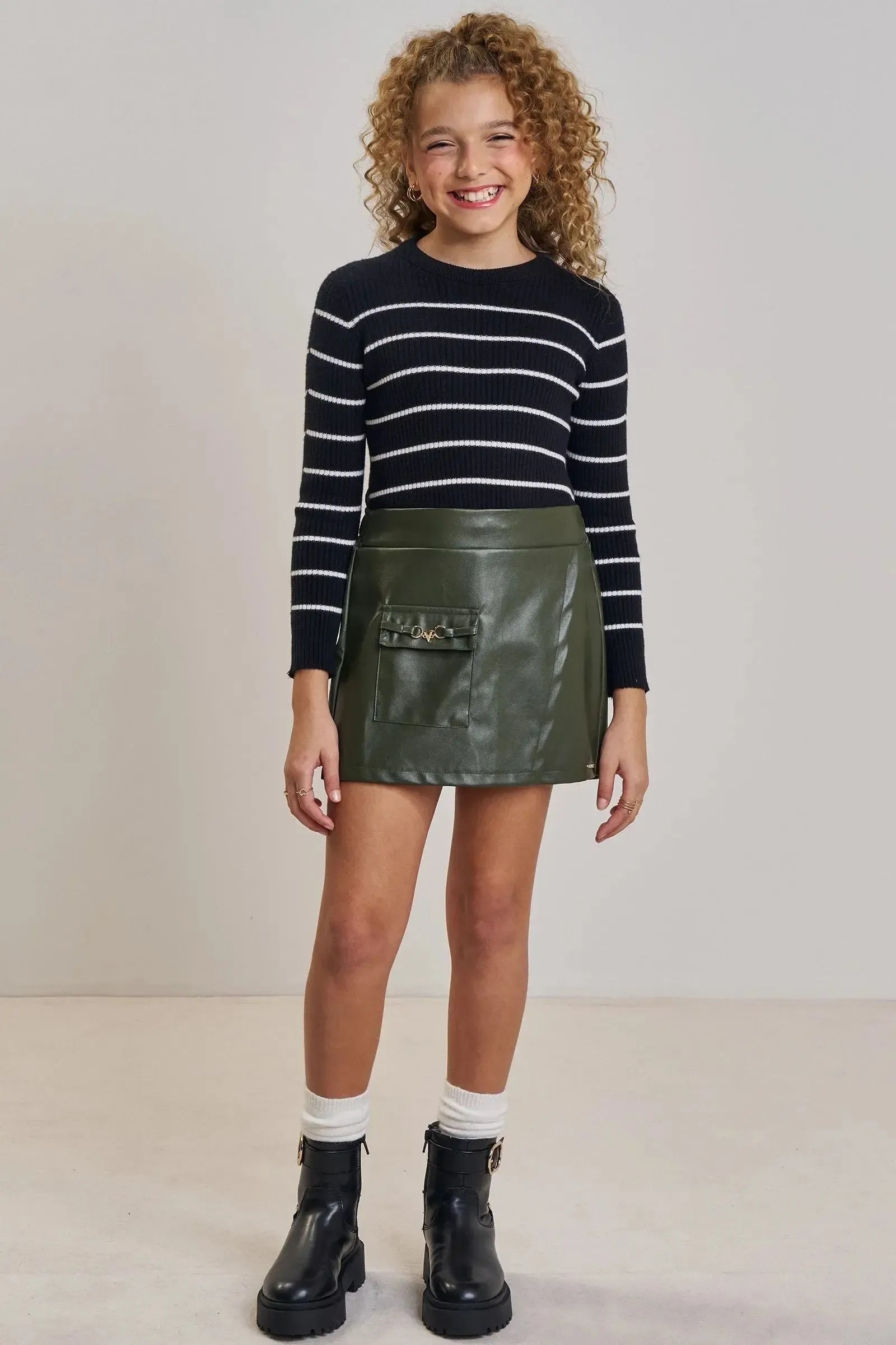 Short Saia em Couro Sintético 89431 Vic&Vicky Teen Menina