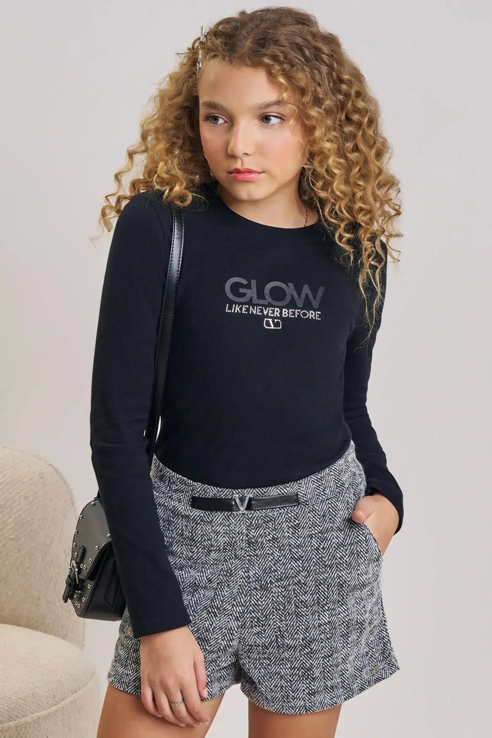 Conjunto de Blusa em Canelado Liz e Shorts em Tweed 89444 Vic&Vicky Teen Menina