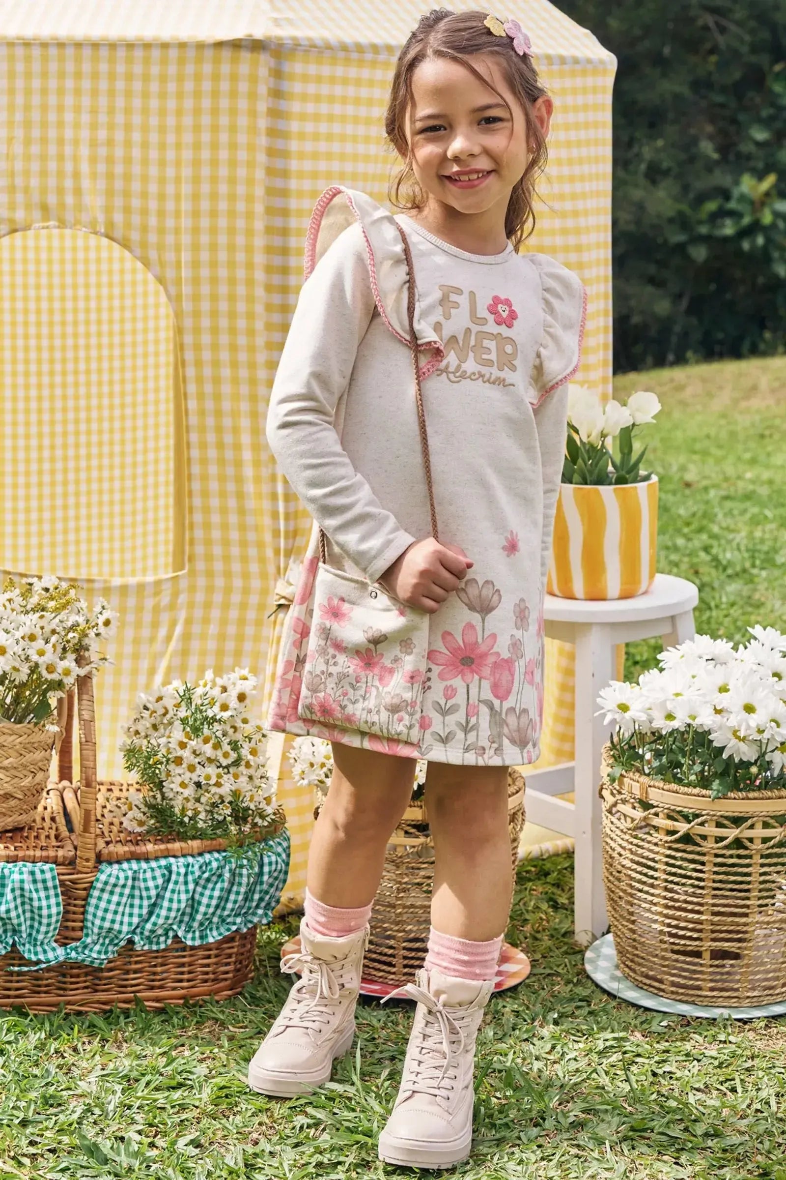 Vestido em Moletom sem Pelúcia (acompanha Bolsa) 89606 Kukiê Infantil Menina