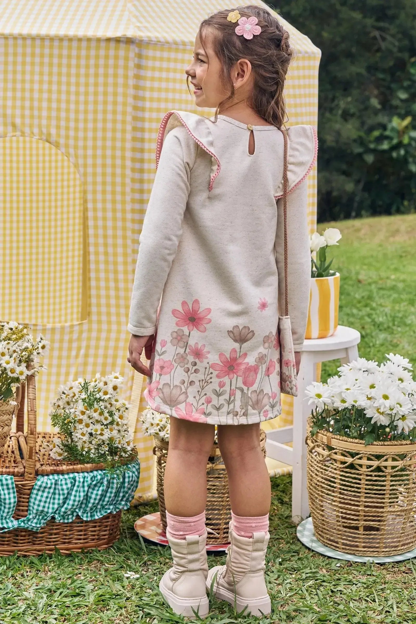 Vestido em Moletom sem Pelúcia (acompanha Bolsa) 89606 Kukiê Infantil Menina