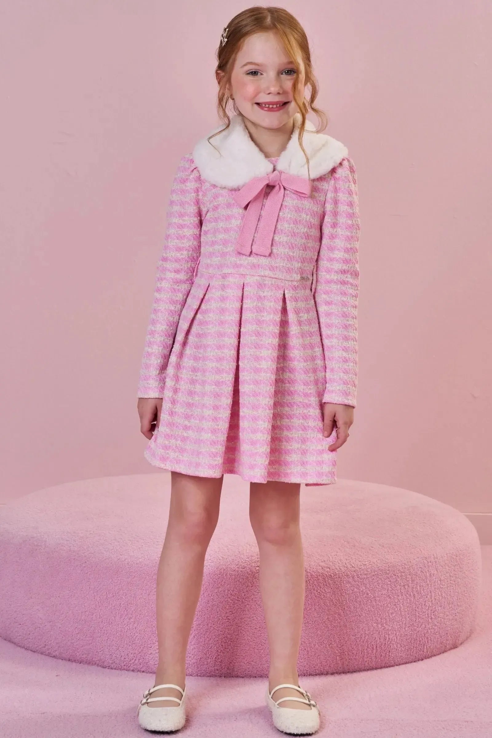 Vestido em Malha Tweed. Acompanha Gola em Pelo 89665 Infanti Infantil Menina