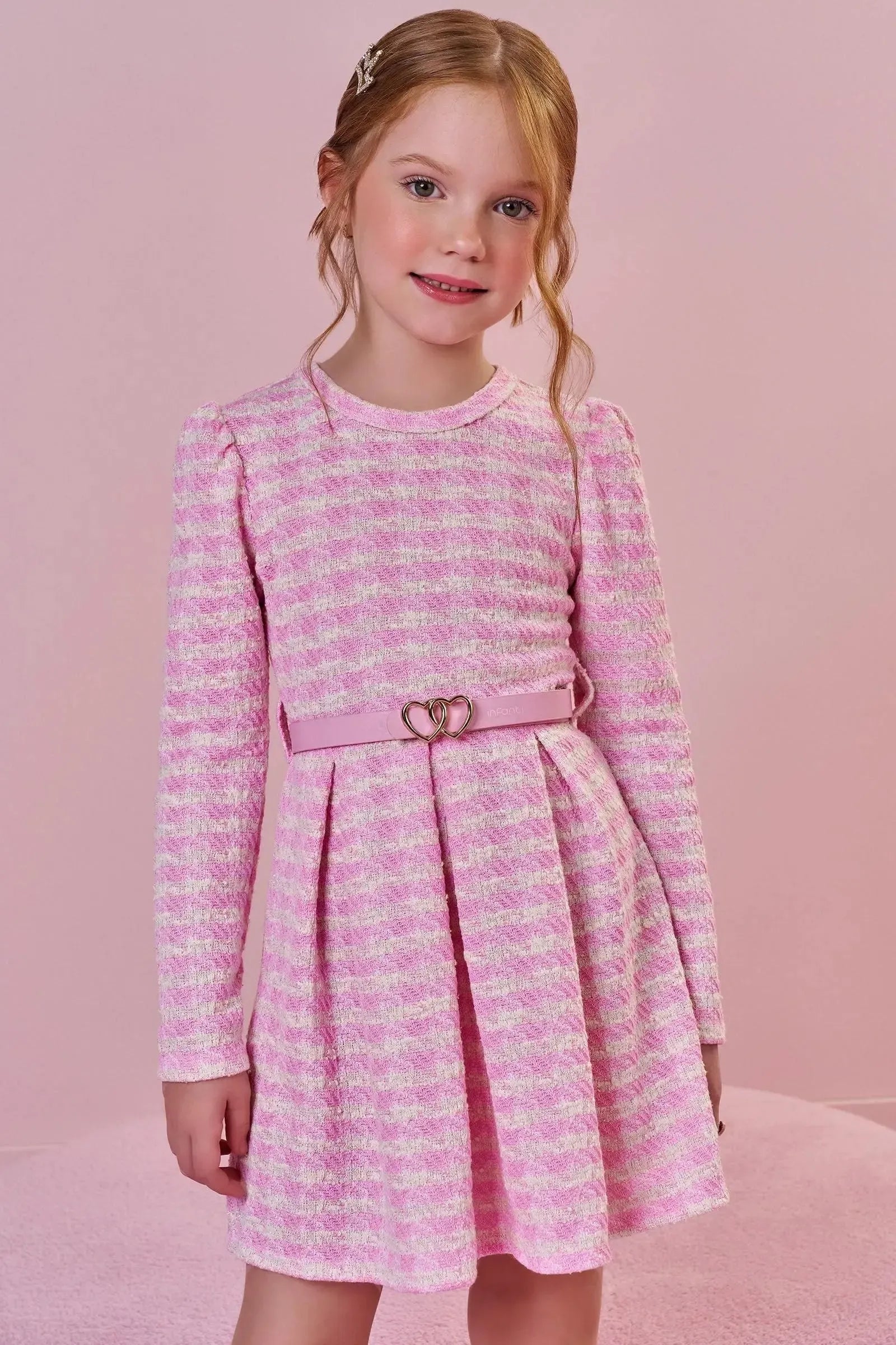 Vestido em Malha Tweed. Acompanha Gola em Pelo 89665 Infanti Infantil Menina