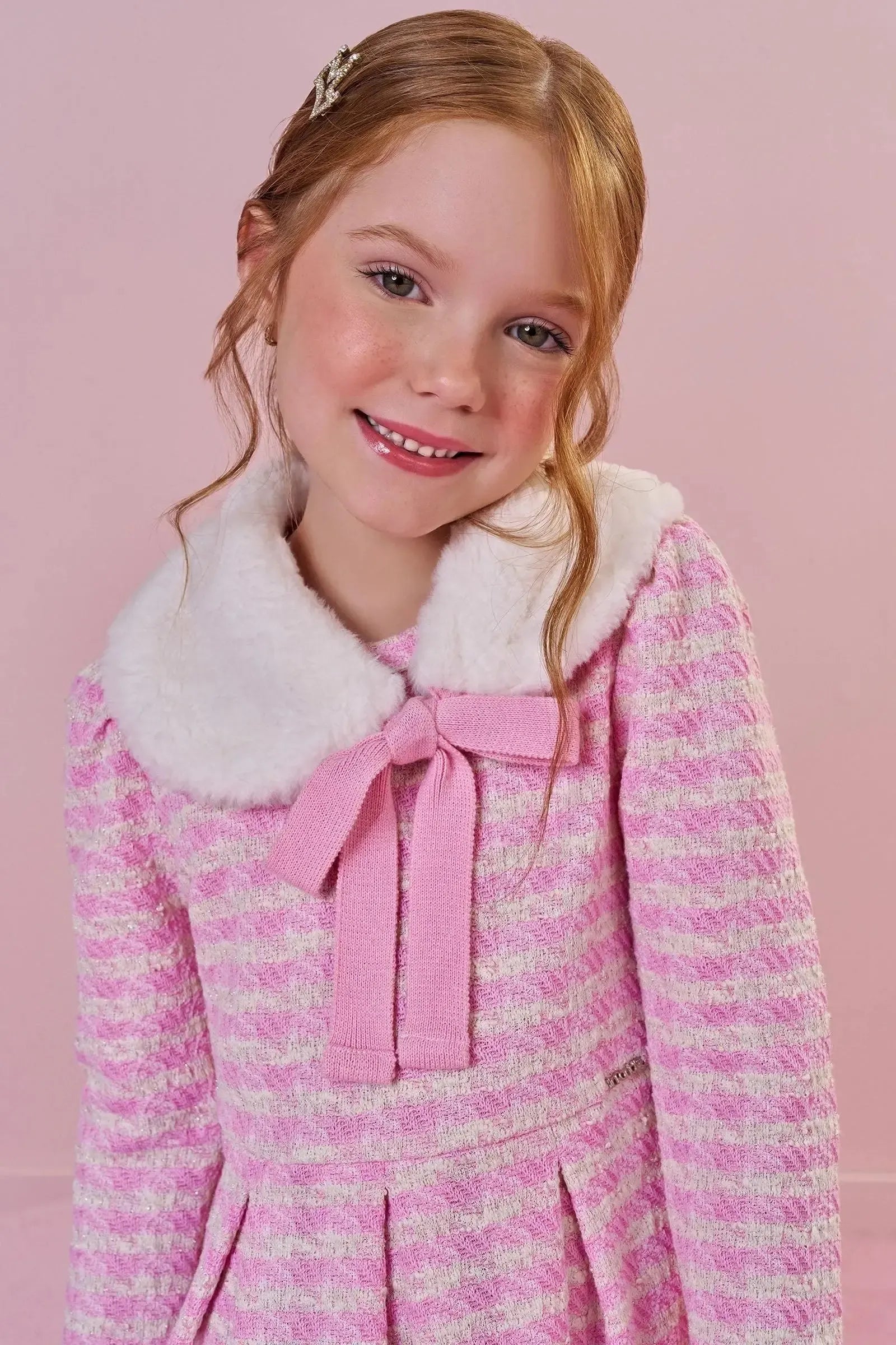 Vestido em Malha Tweed. Acompanha Gola em Pelo 89665 Infanti Infantil Menina