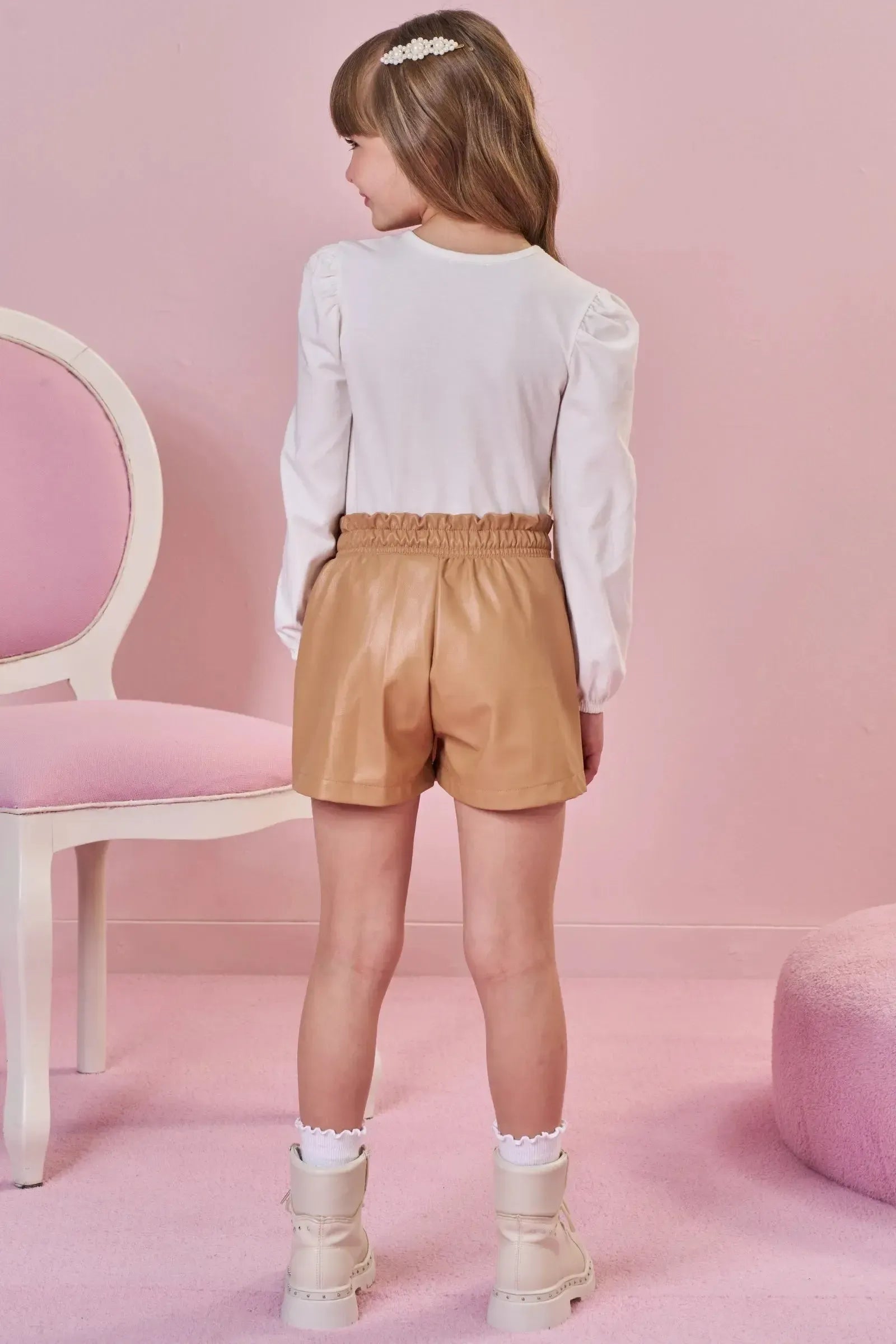 Conjunto de Blusa em Cotton e Short Saia em Couro Sintético 89746 Infanti Infantil Menina