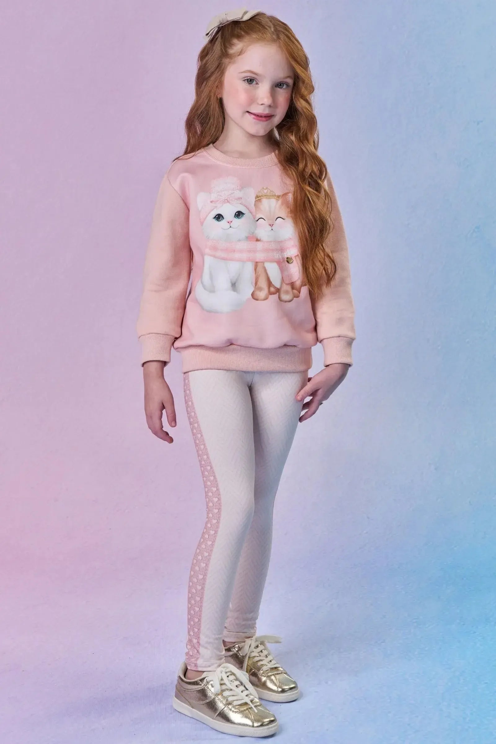 Conjunto de Blusão em Moletom com Pelúcia e Calça Legging em Termoskin Peluciado 89751 Infanti Infantil Menina