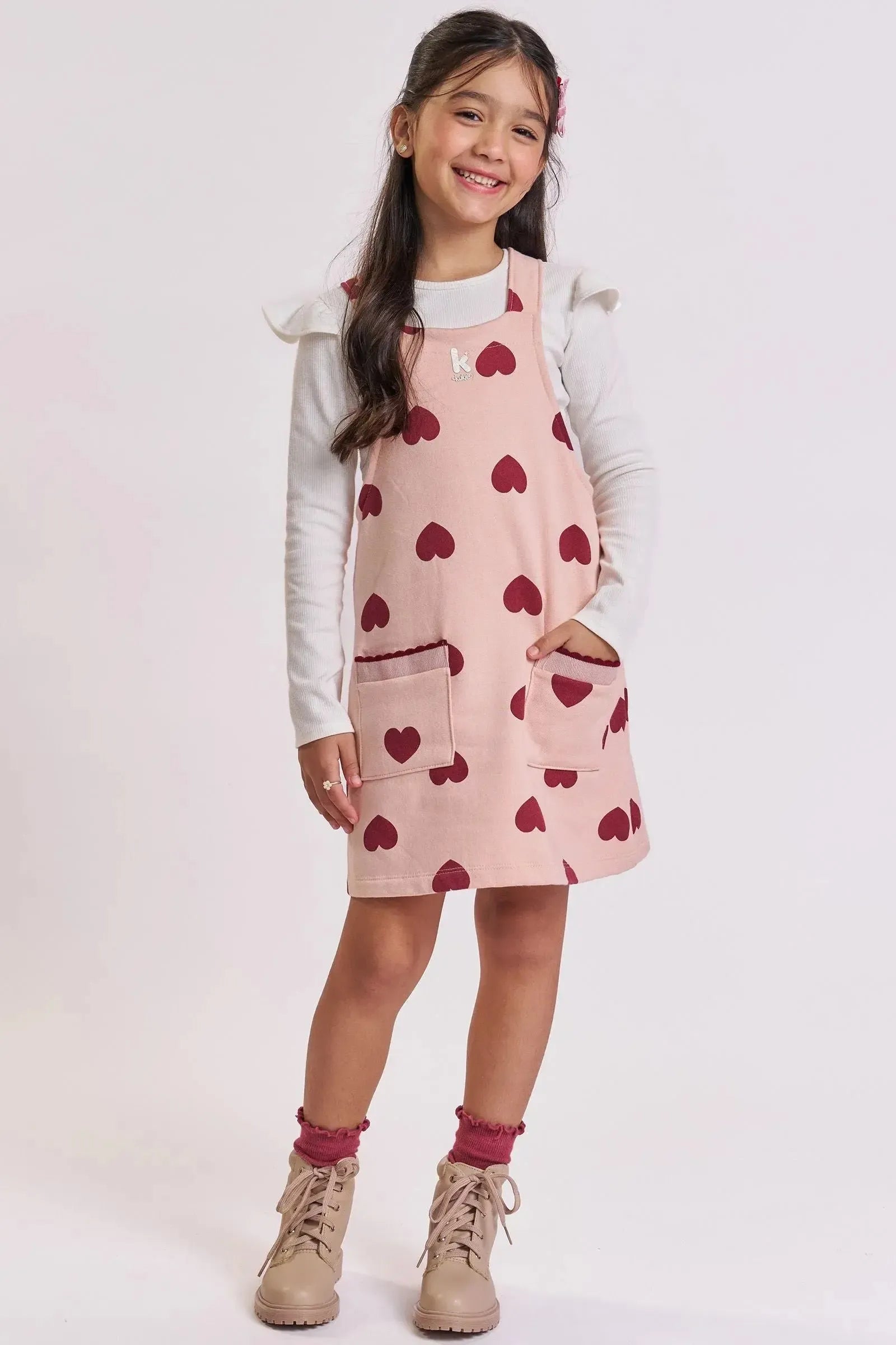 Conjunto de Salopete em Moletom com Pelúcia e Blusa em Canelado 89822 Kukiê Infantil Menina