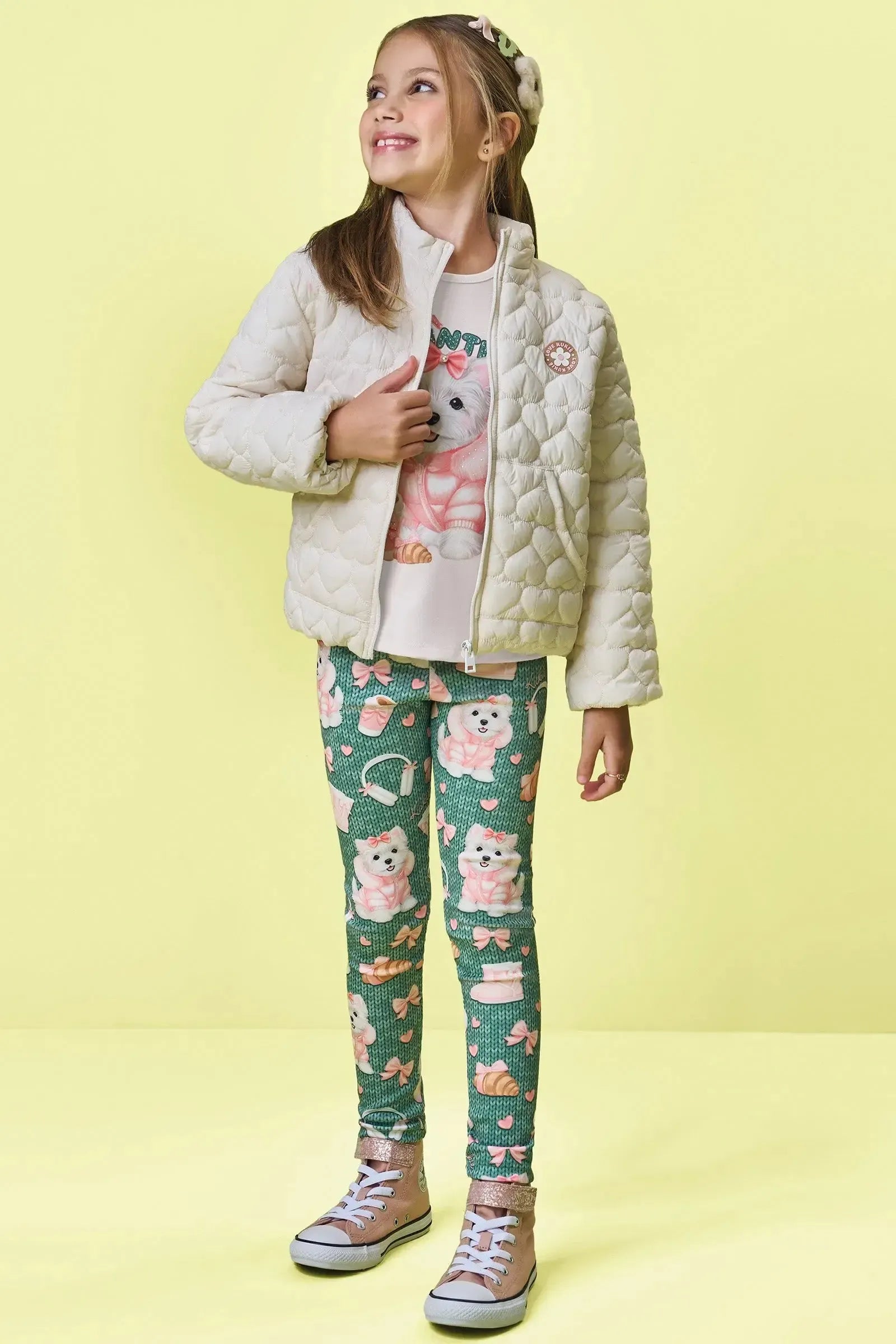 Conjunto de Blusa Alongada em Cotton e Calça Legging em Fly Tech 90303 Kukiê Infantil Menina