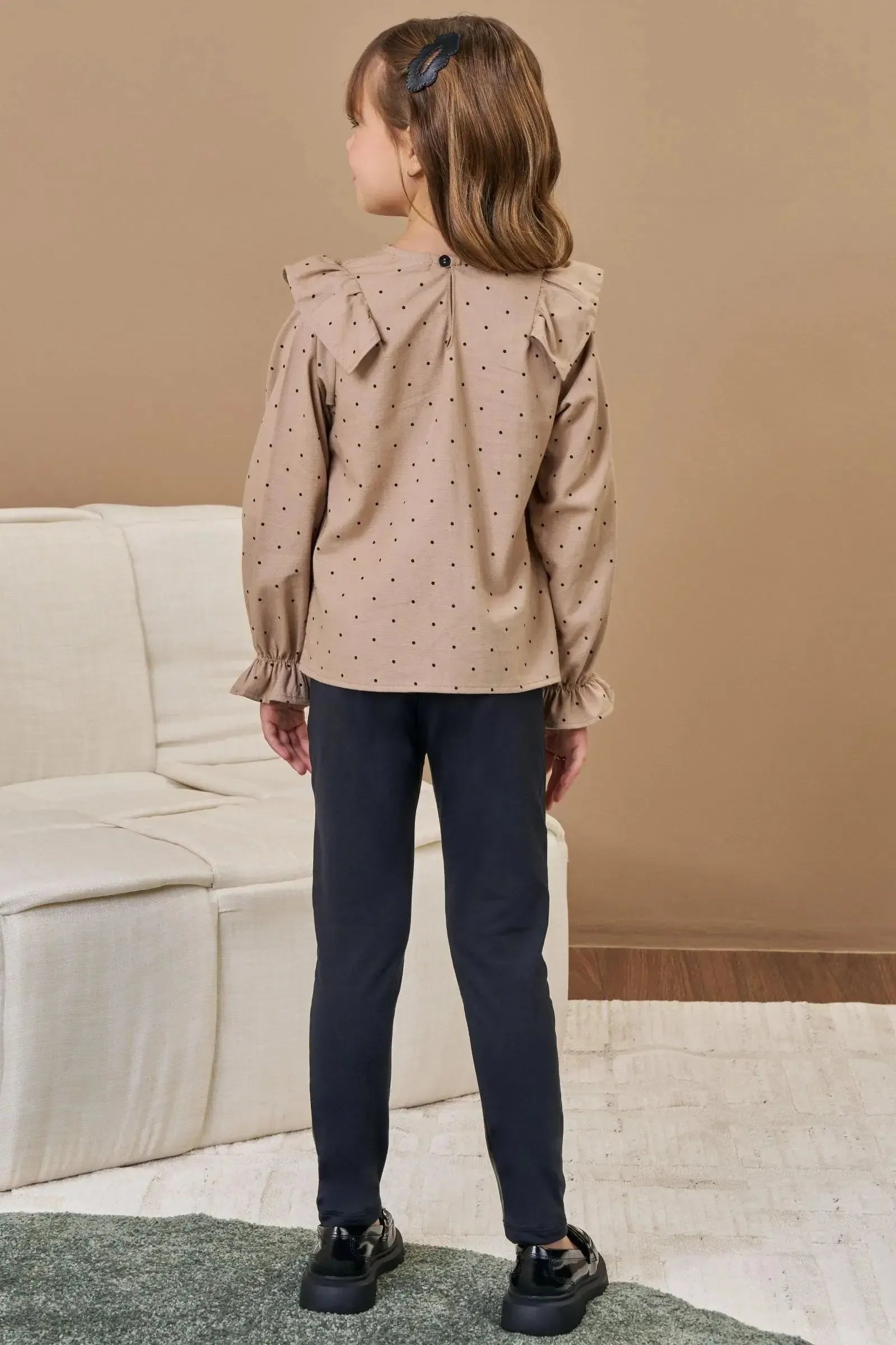 Conjunto de Bata em Linho com Elastano e Calça Legging em Couro Sintético e Termoskin 90480 Infanti Infantil Menina