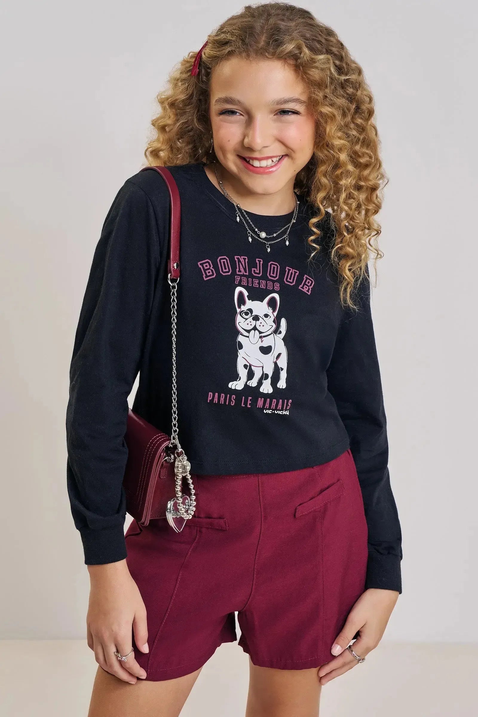Conjunto de Blusa Boxy Over em Meia Malha e Shorts em Alfaiataria Marant 90703 Vic&Vicky Teen Menina