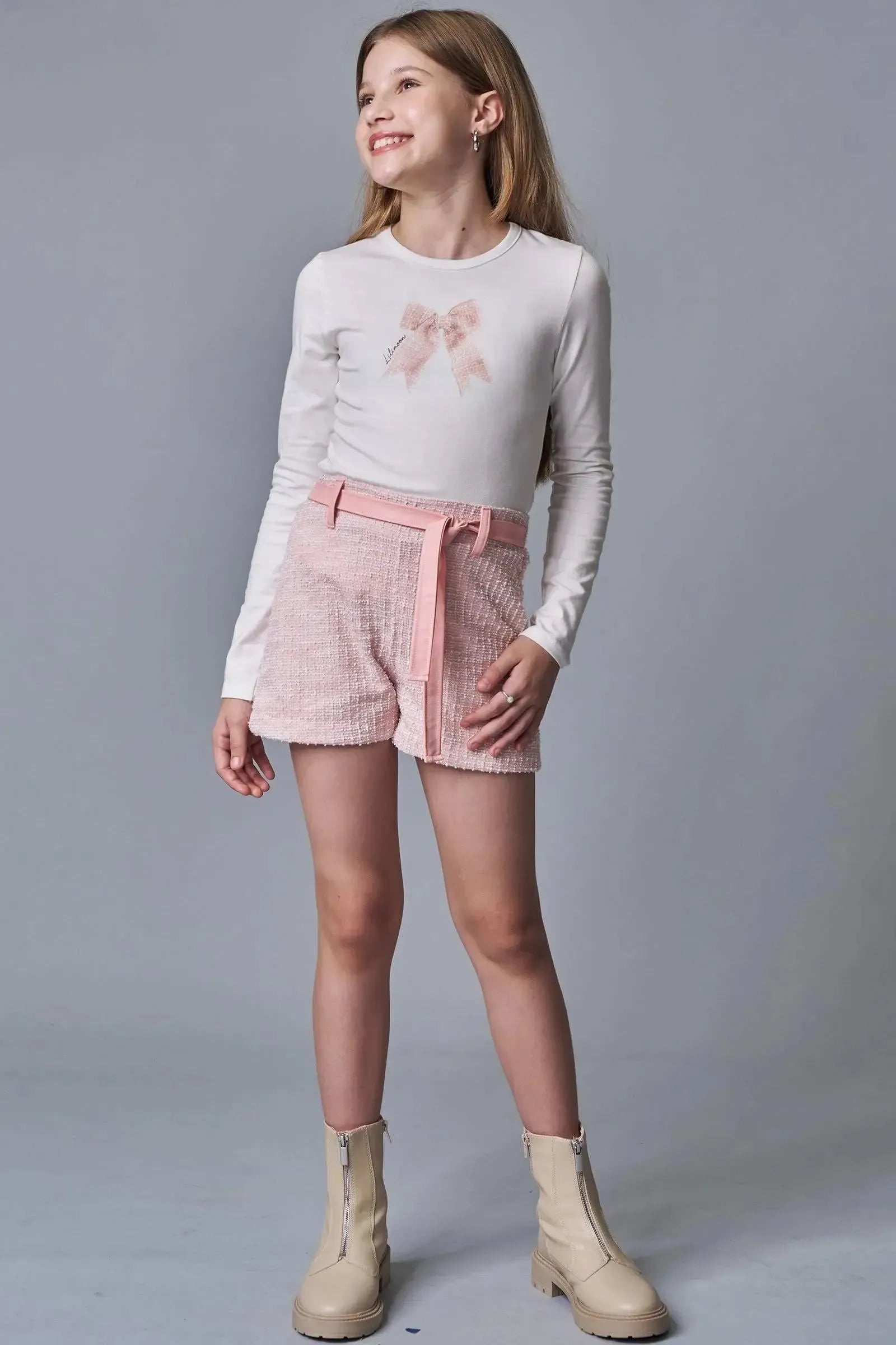 Conjunto de Jaqueta Cropped e Shorts em Tweed London e Couro Sintético 90720 Lilimoon Teen Menina