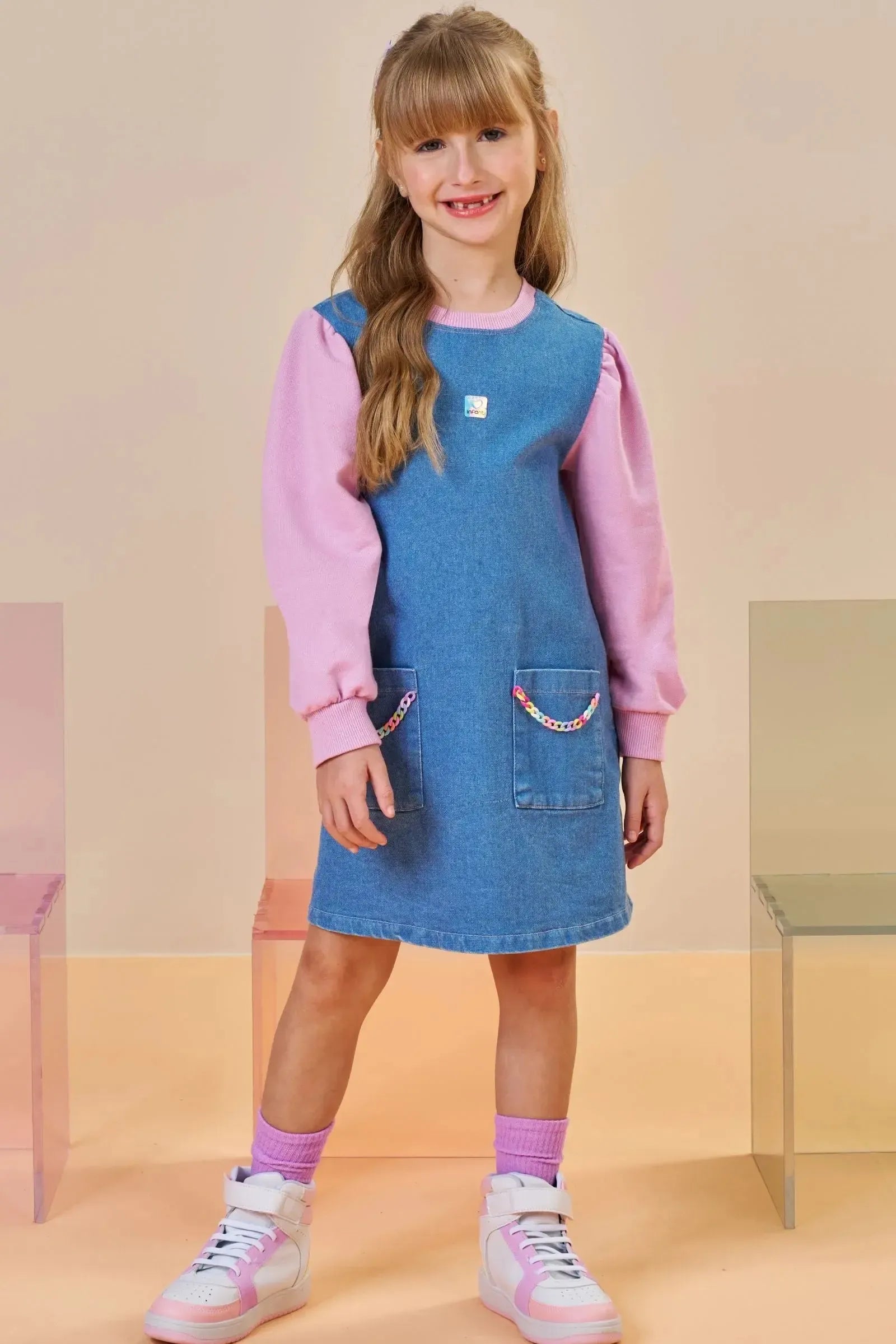Vestido em Jeans com Elastano e Molecotton 90813 Infanti Infantil Menina