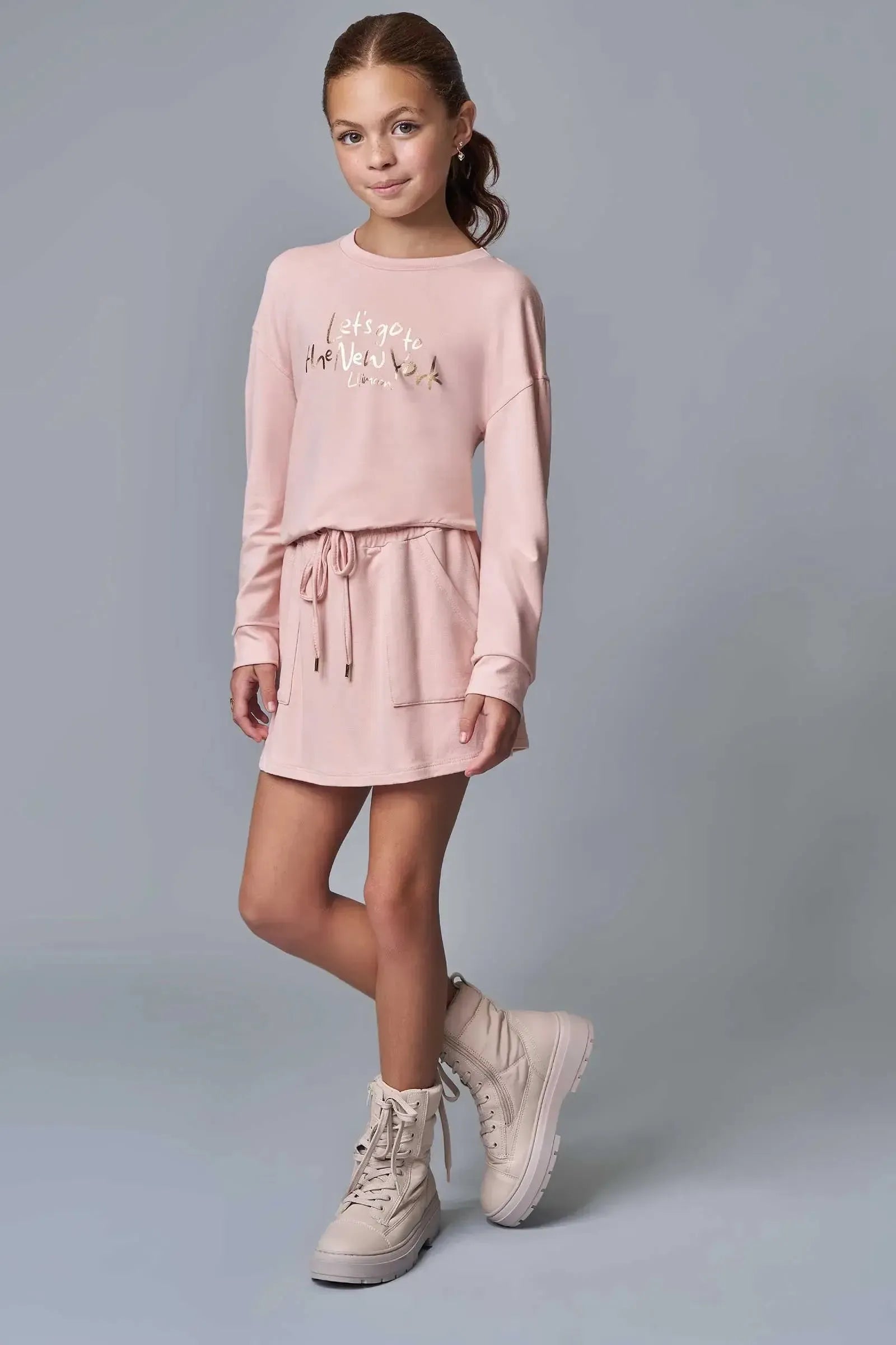 Conjunto de Blusão Boxy e Short Saia em Molevisco 91666 Lilimoon Teen Menina