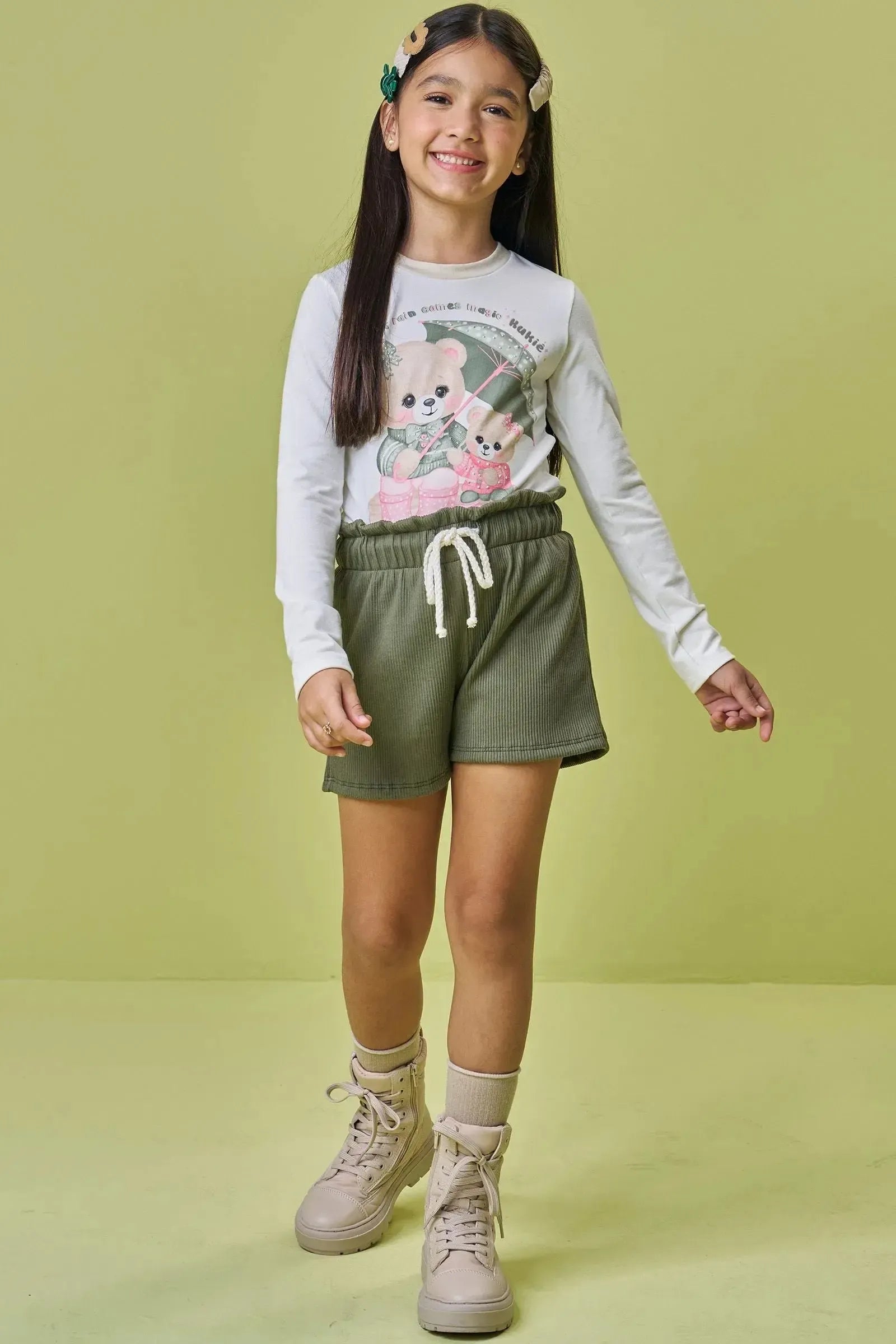 Conjunto de Blusa em Malha Power e Shorts em Soft Line 91679 Kukiê Infantil Menina