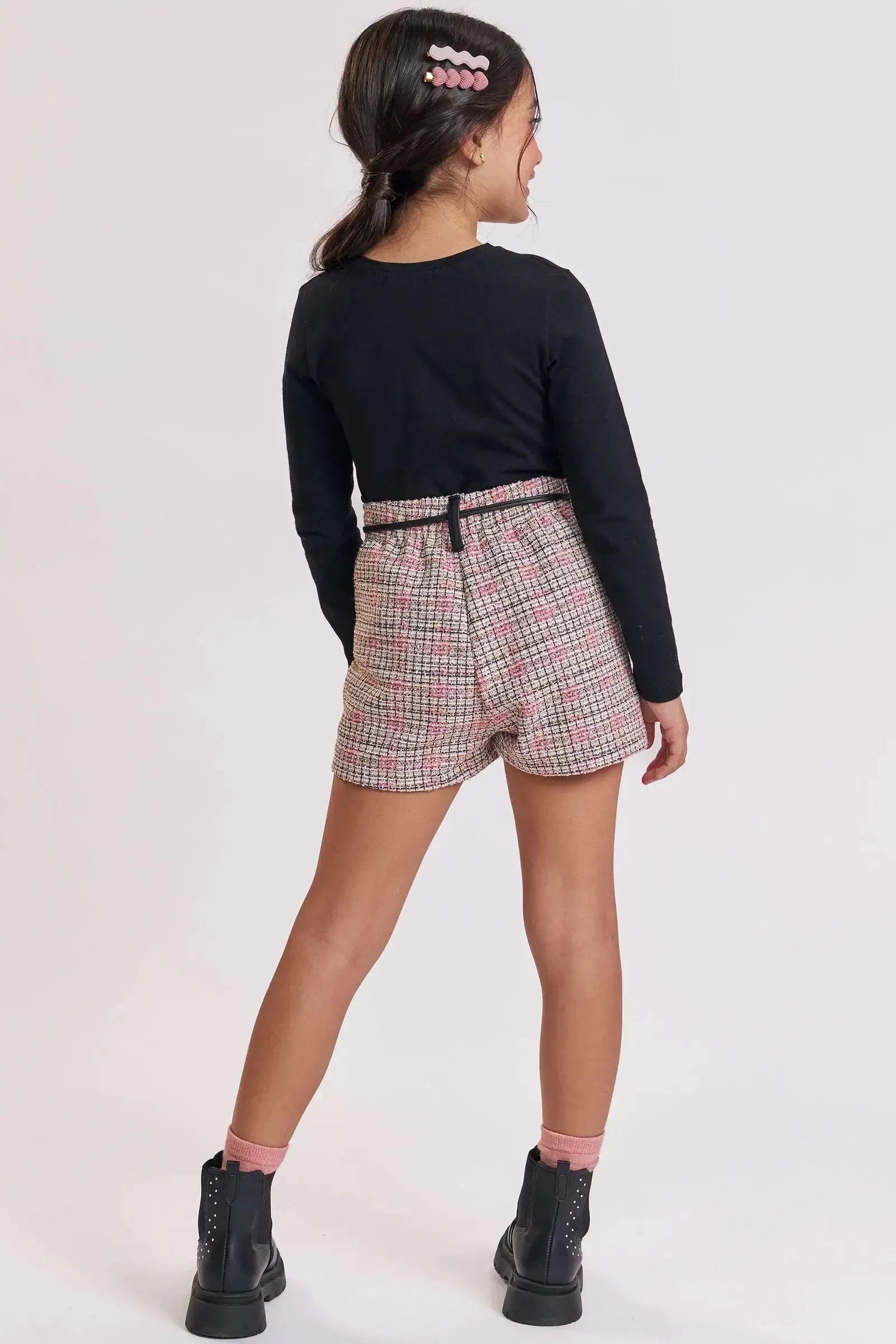 Conjunto de Blusa em Canelado e Shorts em Malha Tweed Shine 91822 Kukiê Infantil Menina