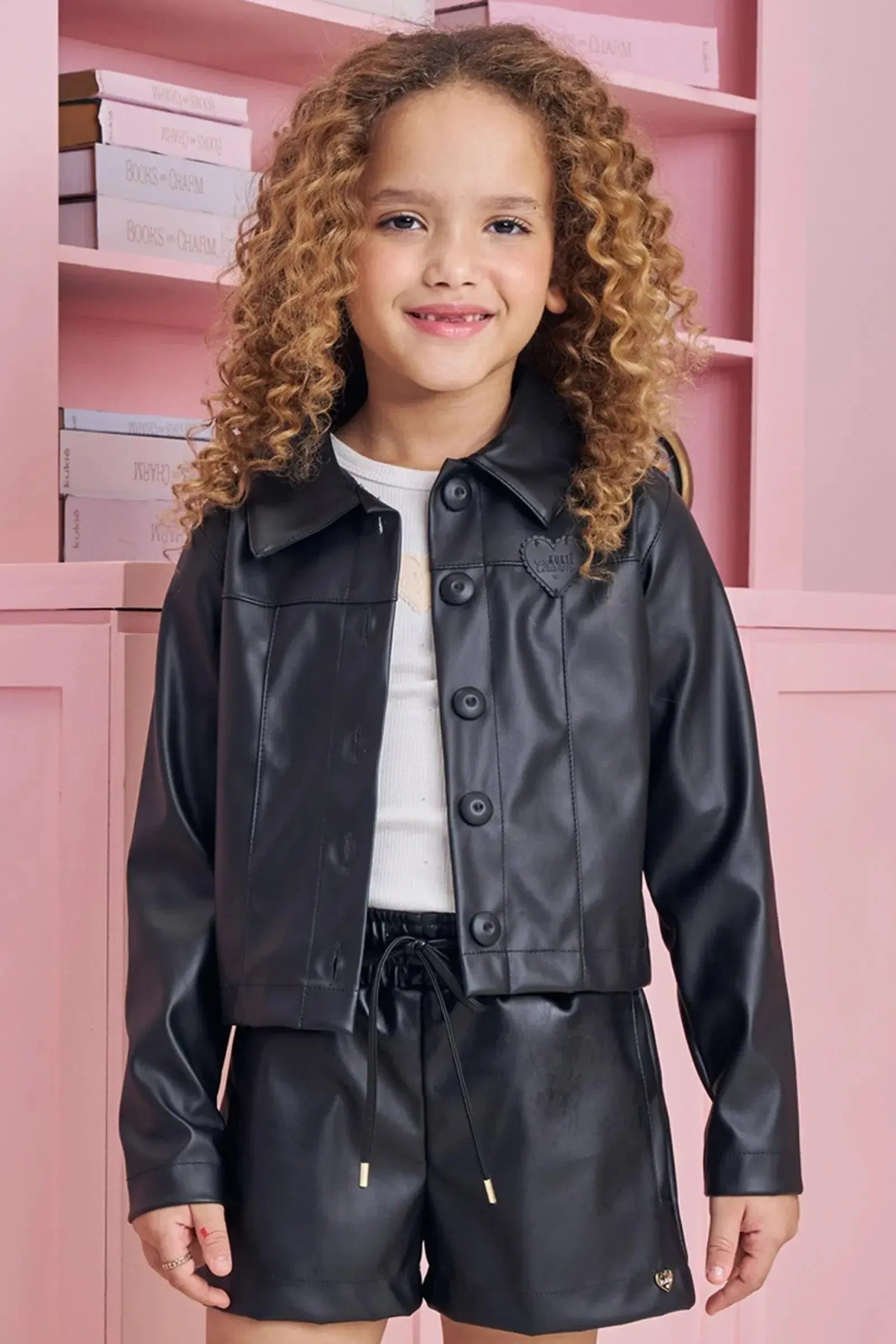 Jaqueta Boxy em Couro Eco 91867 Kukiê Infantil Menina