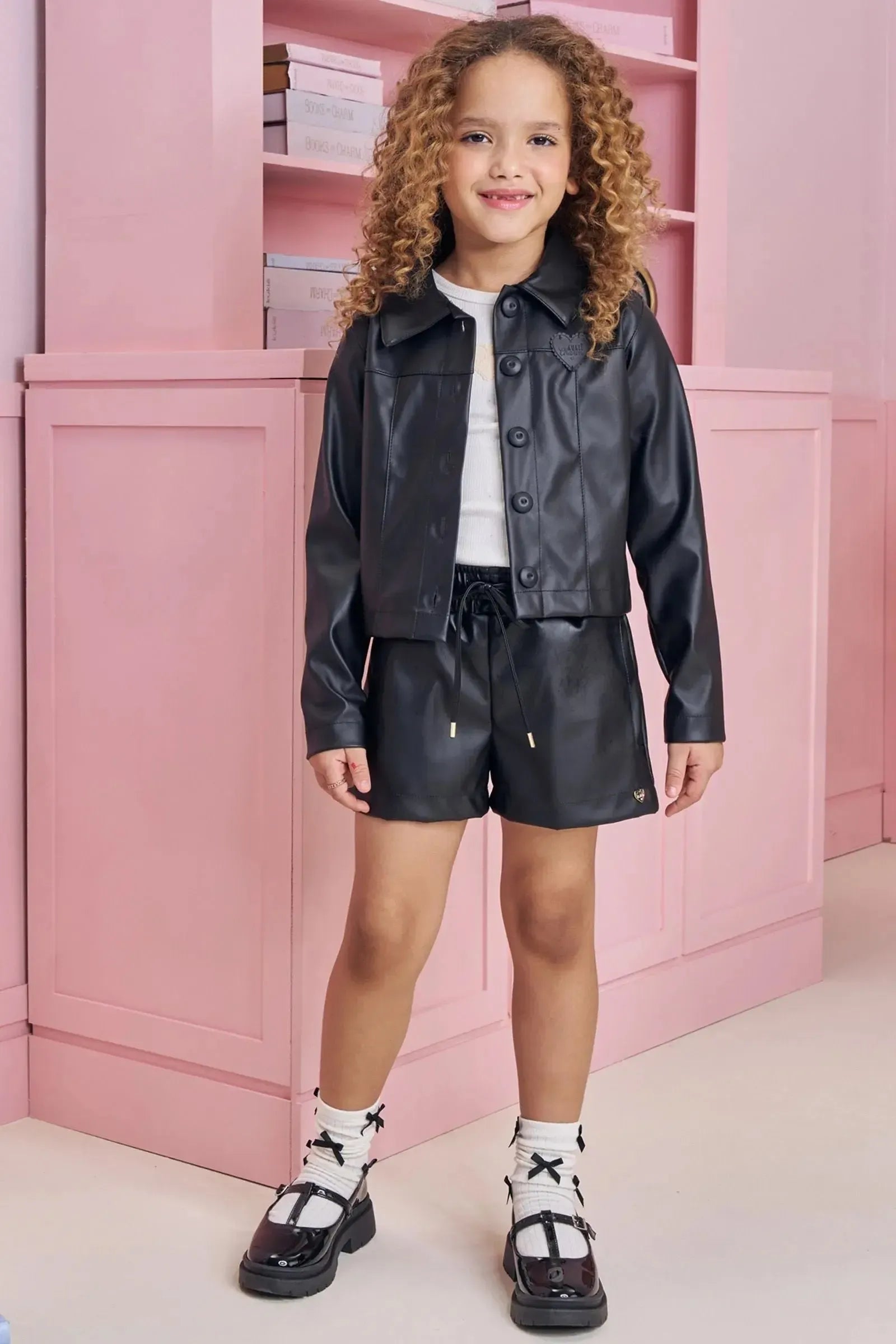 Jaqueta Boxy em Couro Eco 91867 Kukiê Infantil Menina