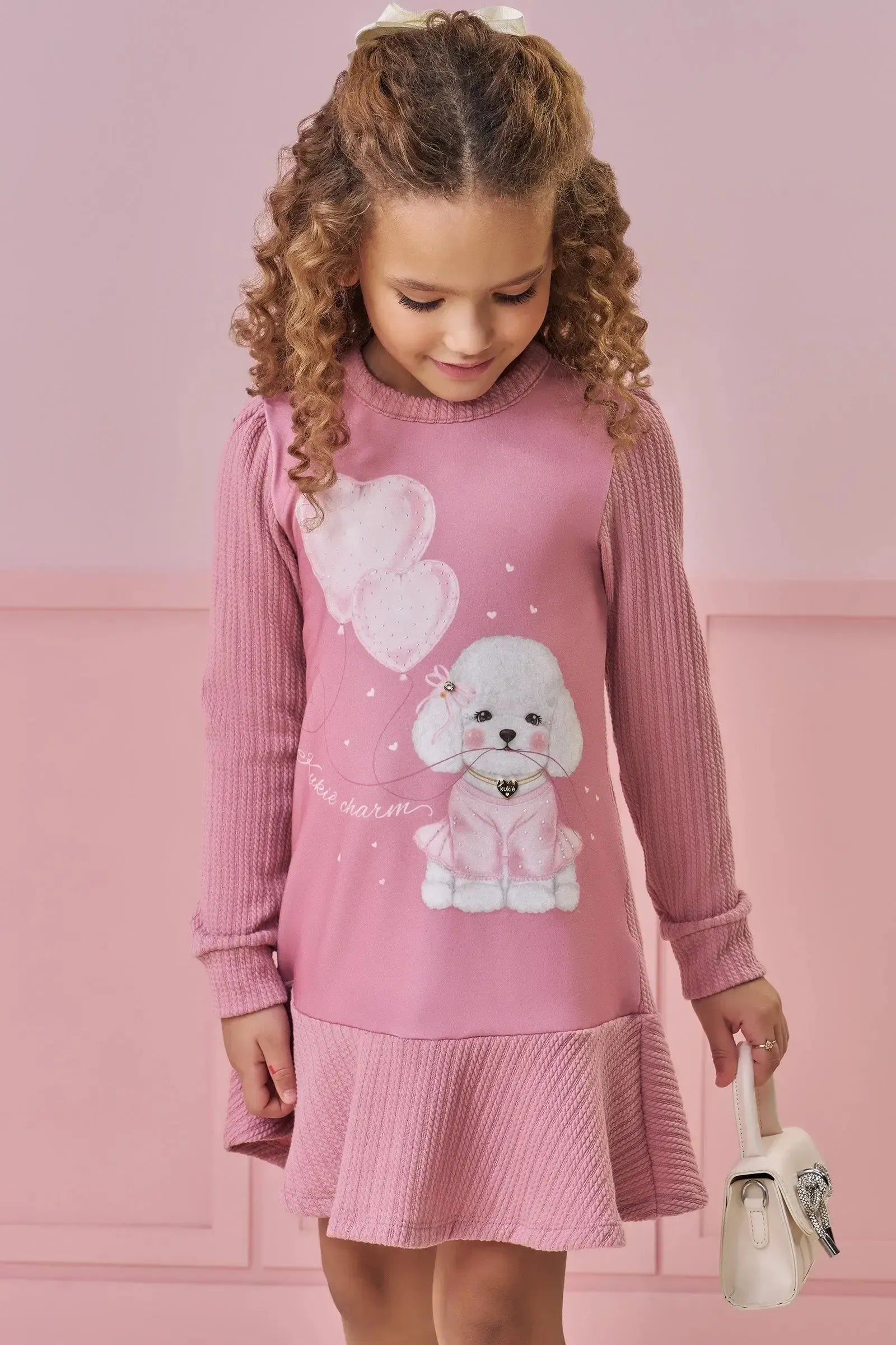 Vestido em Malha Jacquard Tricot 92155 Kukiê Infantil Menina
