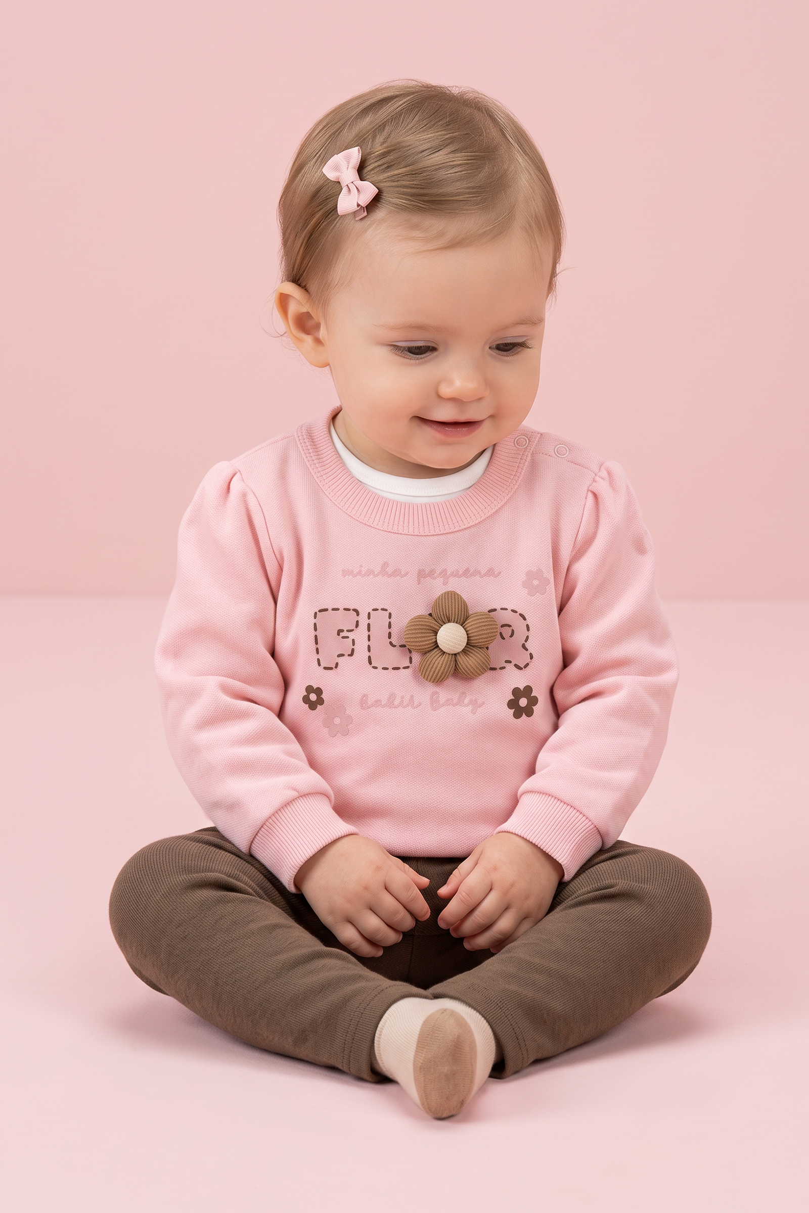 Conjunto de Blusão em Moletom sem Pelúcia e Calça Legging em Ribana 1x1 92210 Kukiê Bebê Menina