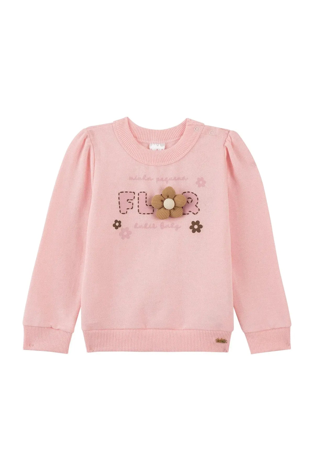 Conjunto de Blusão em Moletom sem Pelúcia e Calça Legging em Ribana 1x1 92210 Kukiê Bebê Menina