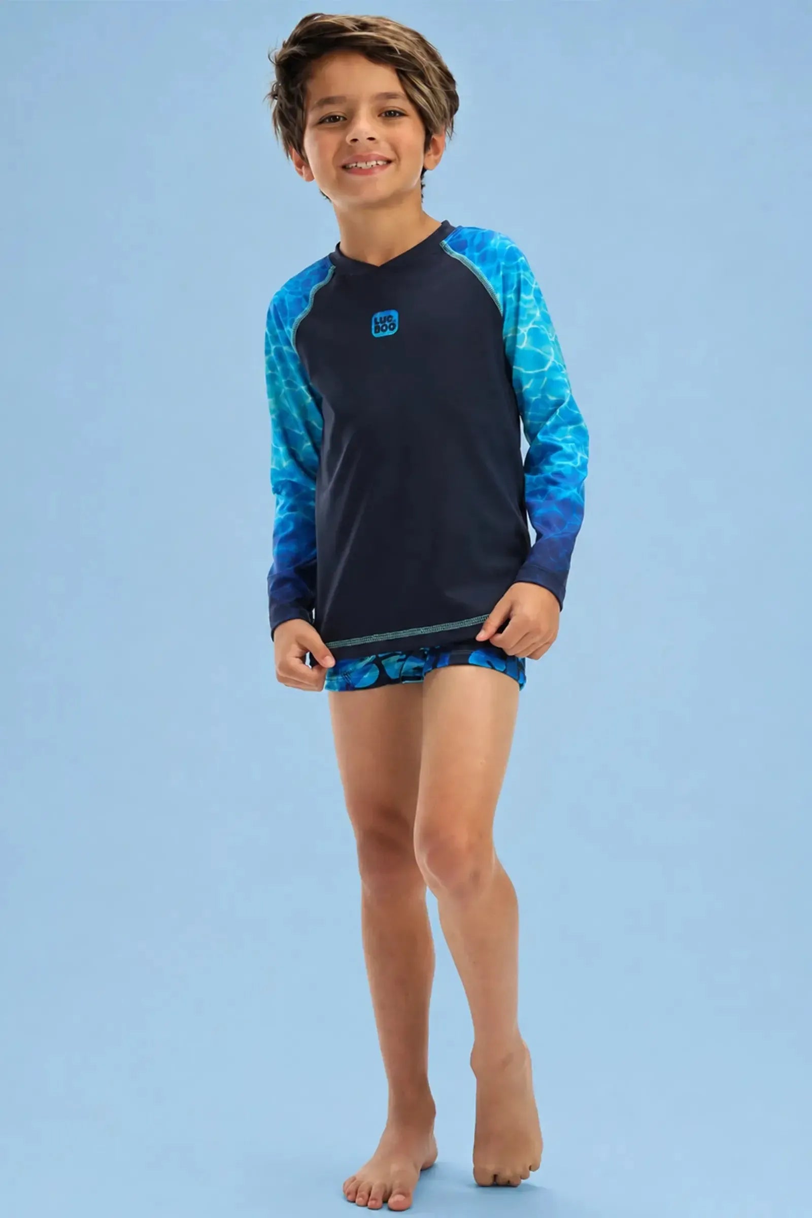 Conjunto de Camiseta e Sunga em Malha UV Dry com Preoteção UV50+ 92467 LucBoo Infantil Menino