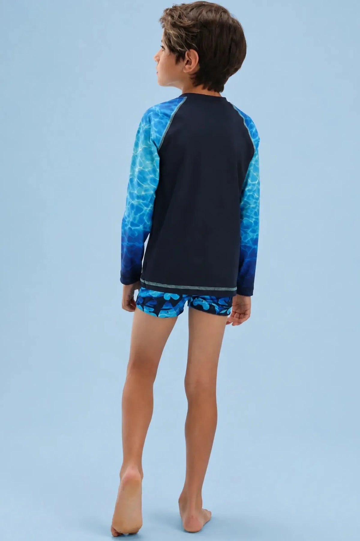 Conjunto de Camiseta e Sunga em Malha UV Dry com Preoteção UV50+ 92467 LucBoo Infantil Menino