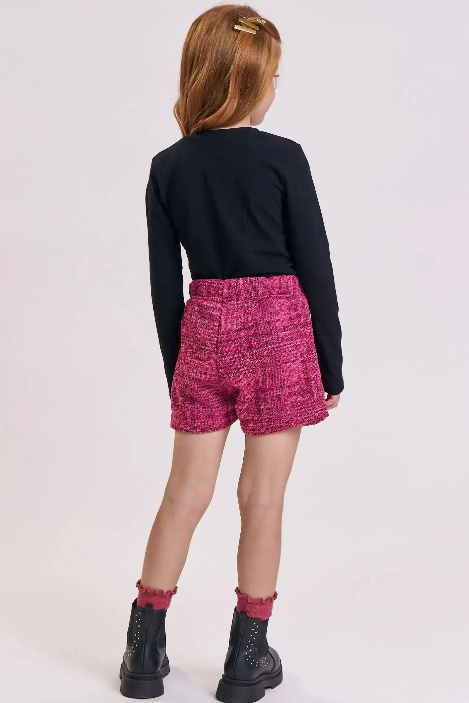 Conjunto de Blusa em Cotton e Short Saia em Malha Tweed Brilho 92501 Kukiê Infantil Menina