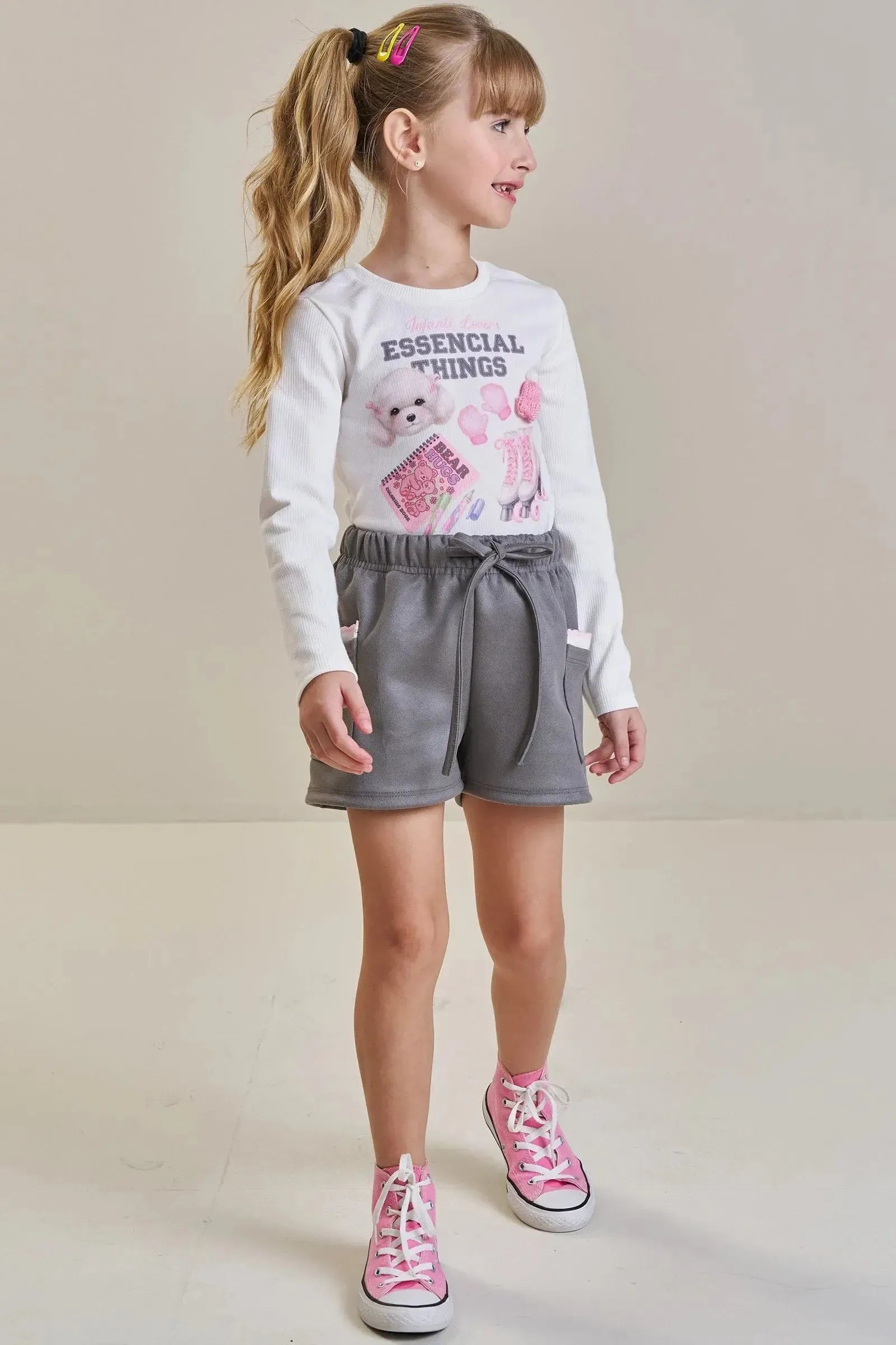 Conjunto de Blusa em Canelado Liz e Shorts em Suede Twill 92595 Infanti Infantil Menina
