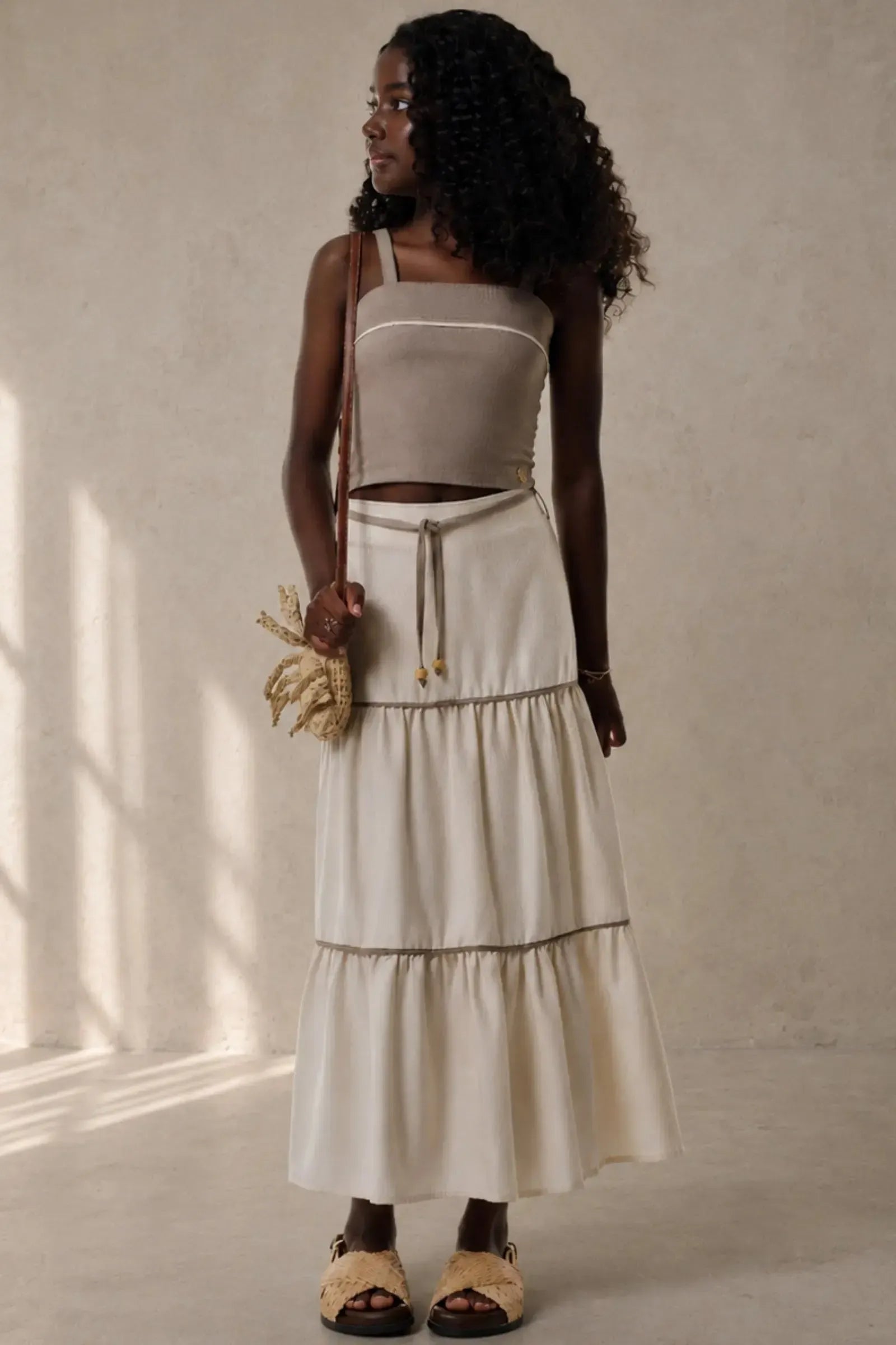 Conjunto de Regata e Saia Midi em Linho Santorine 92612 Lilimoon Teen Menina
