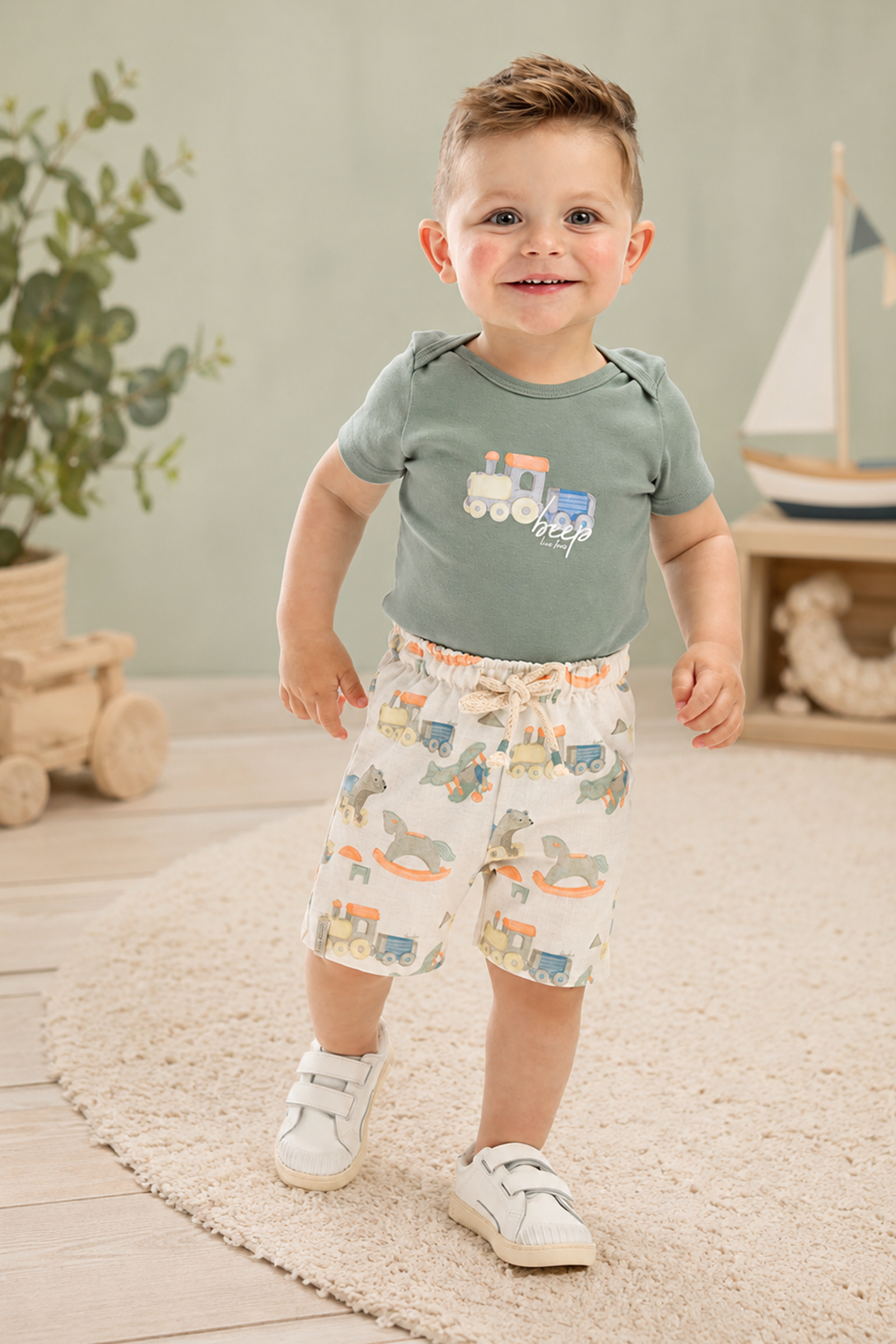 Conjunto de Body em Ribana 1x1 e Bermuda em Molecotton 92822 LucBoo Bebê Menino