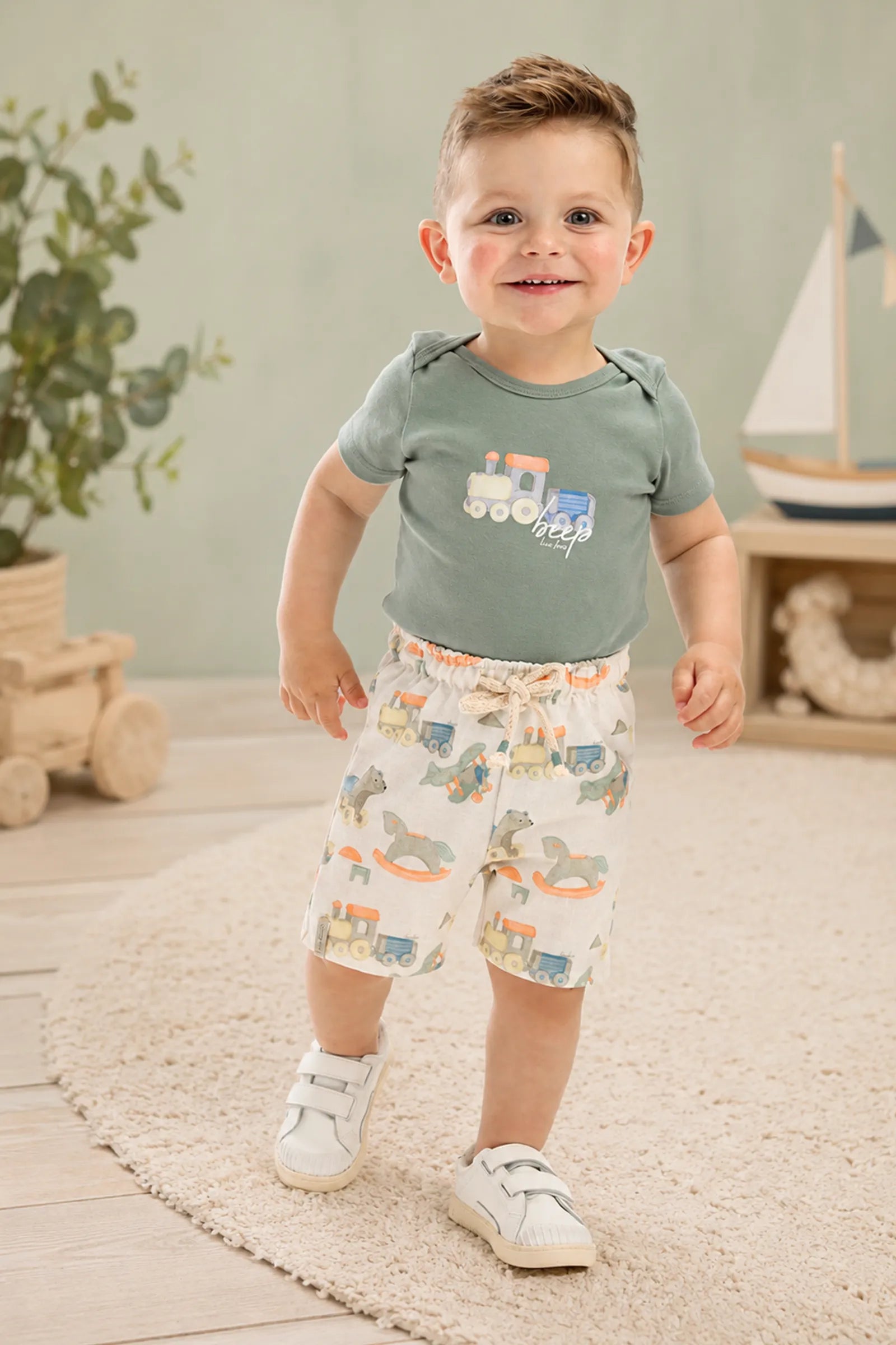 Conjunto de Body em Ribana 1x1 e Bermuda em Molecotton 92822 LucBoo Bebê Menino