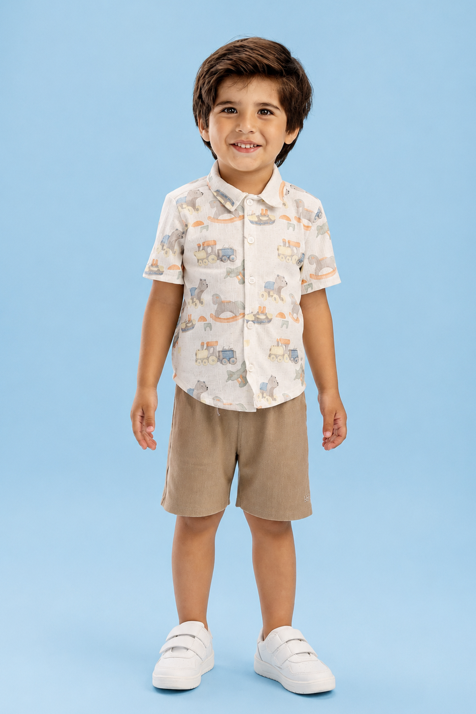 Conjunto de Camisa em Malha Wave e Bermuda em Cotton Jeans com Elastano 92836 LucBoo Bebê Menino