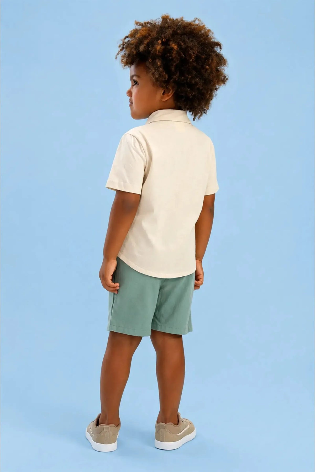 Conjunto de Camisa em Meia Malha e Bermuda em Linho Santorine com Elastano 92863 LucBoo Bebê Menino