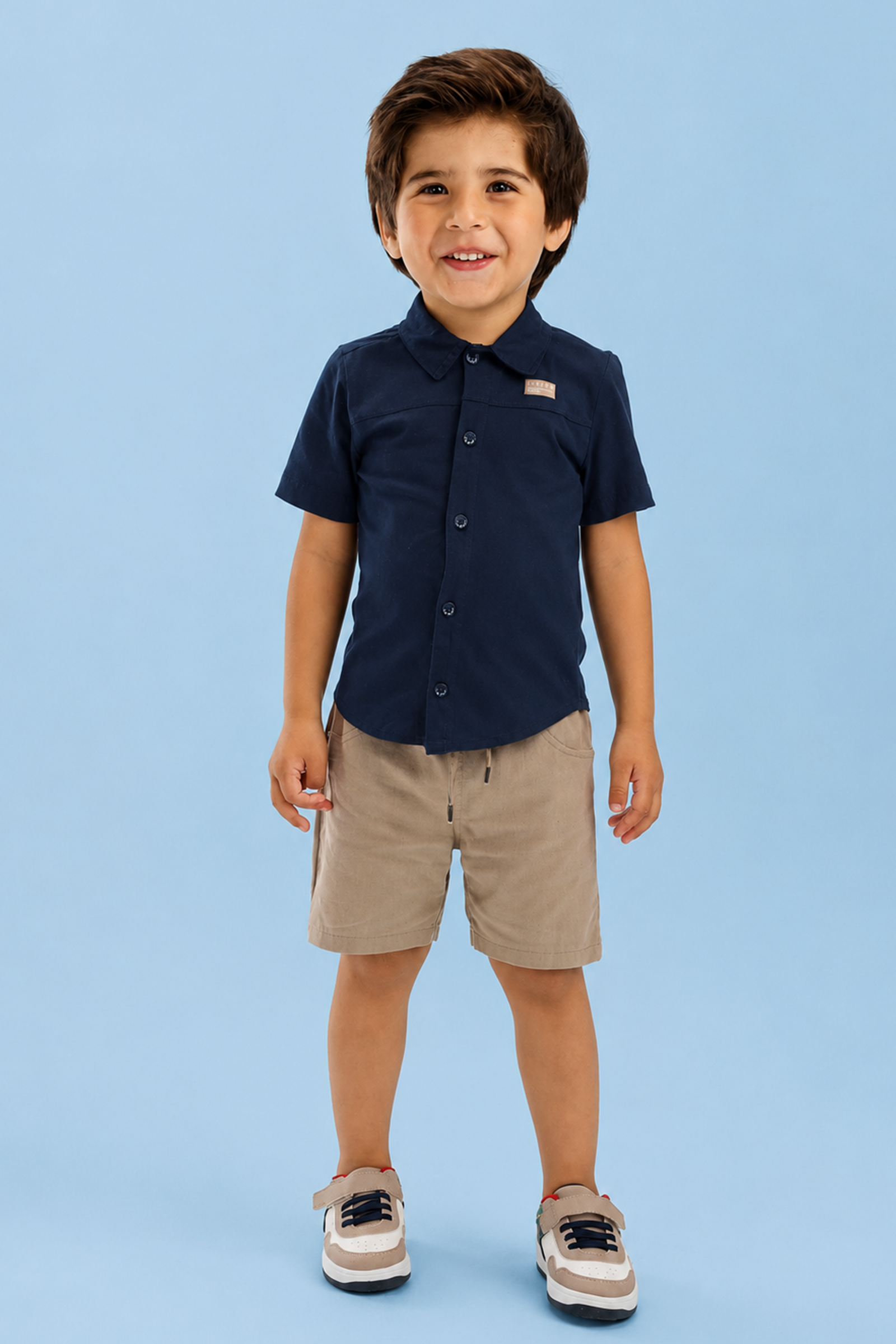 Conjunto de Camisa em Meia Malha e Bermuda em Linho Santorine com Elastano 92866 LucBoo Bebê Menino