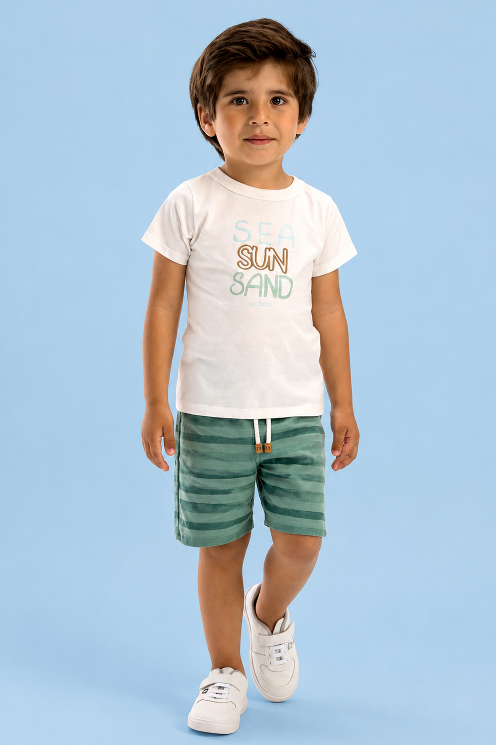 Conjunto de Camiseta em Meia Malha e Bermuda em Linho Santorine com Elastano 92885 LucBoo Bebê Menino