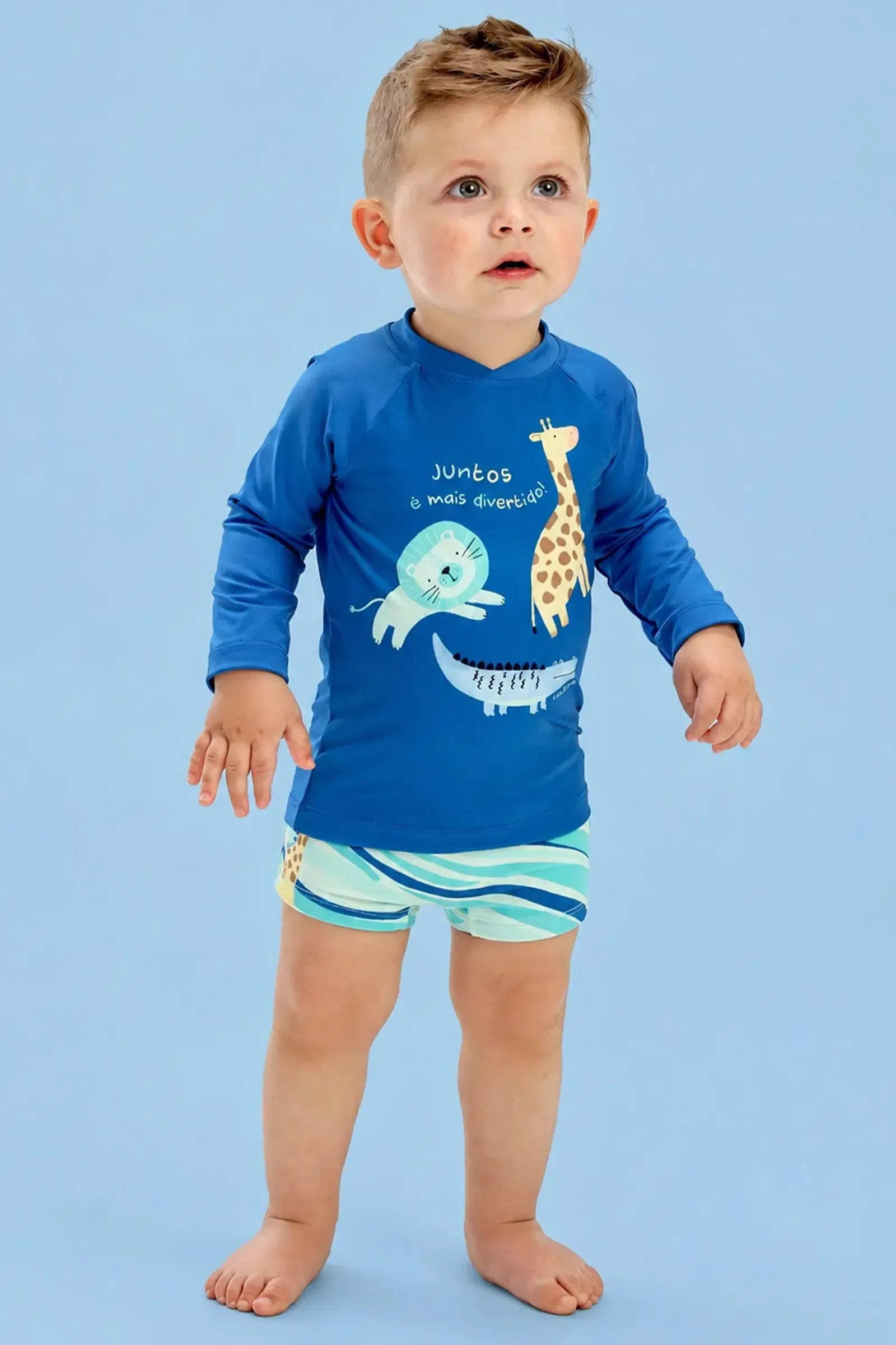 Conjunto de Camiseta e Sunga em Malha UV Dry com Proteção UV 50+ 93131 LucBoo Bebê Menino