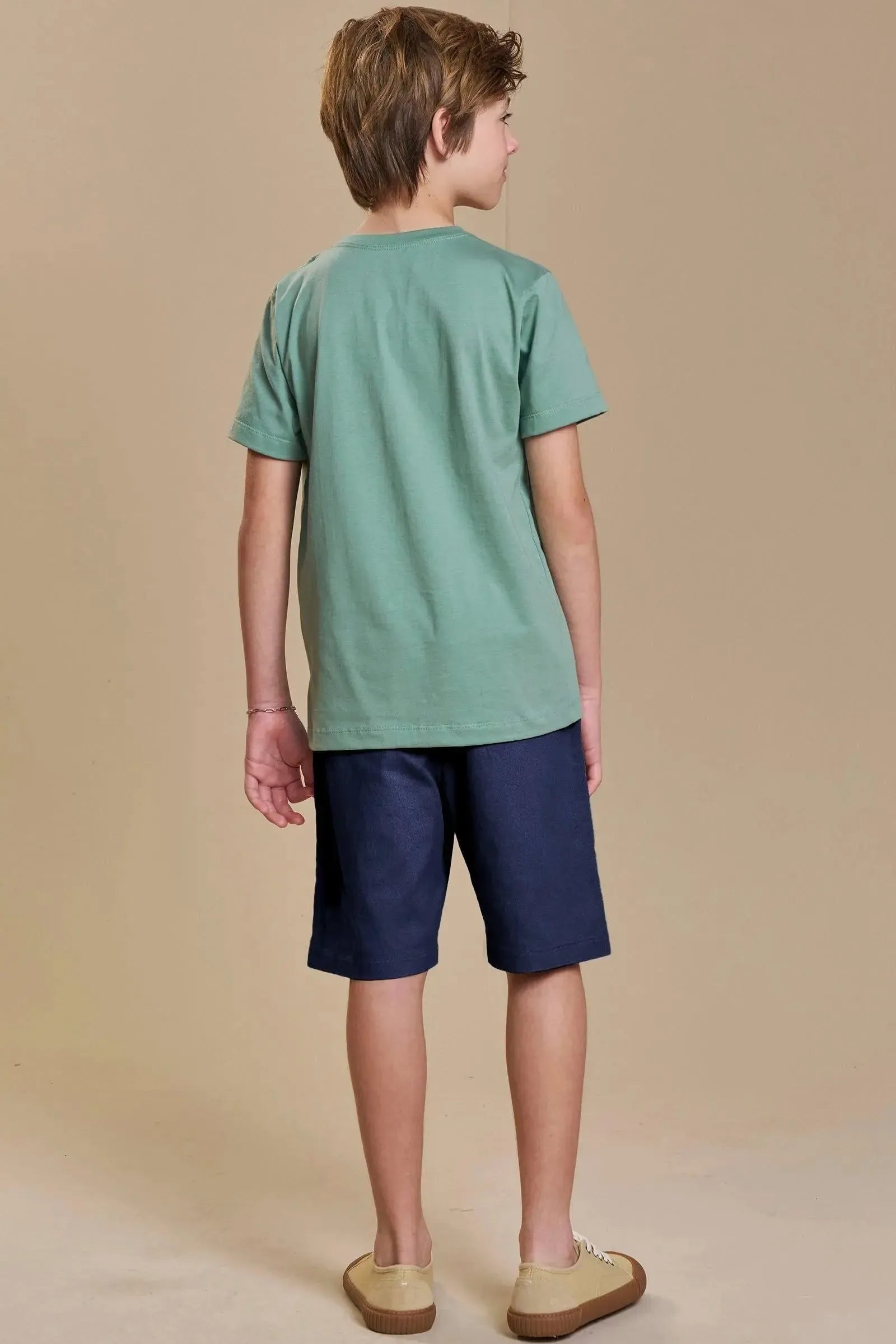 Conjunto de Camiseta em Meia Malha e Bermuda em Sarja Girassol com Elastano 93327 Johnny Fox Teen Menino