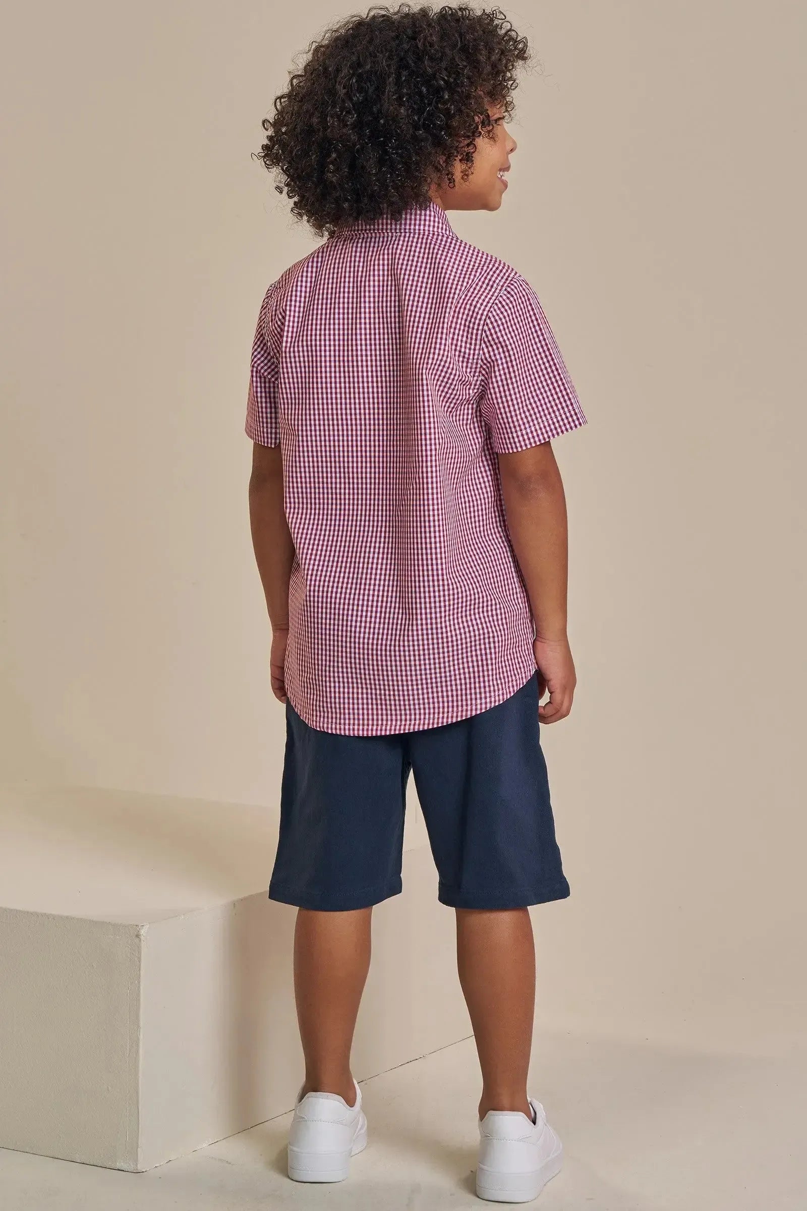 Conjunto de Camisa em Tricoline Xadrez Fio Tinto e Bermuda em Sarja Stretch com Elastano 93545 LucBoo Infantil Menino