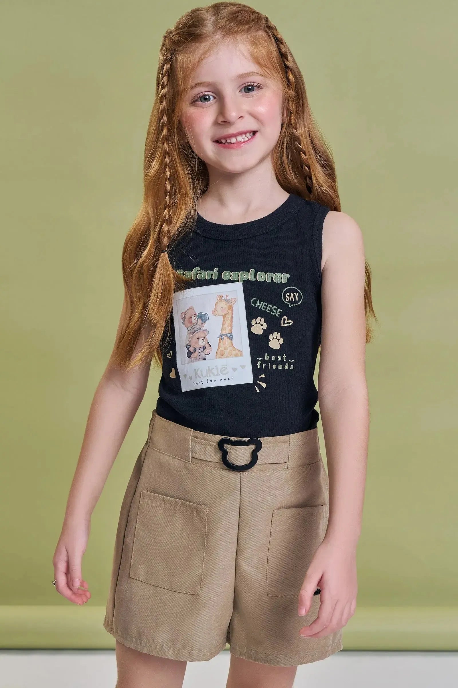 Conjunto de Blusa em Canelado Liz e Shorts em Sarja com Elastano 93884 Kukiê Infantil Menina