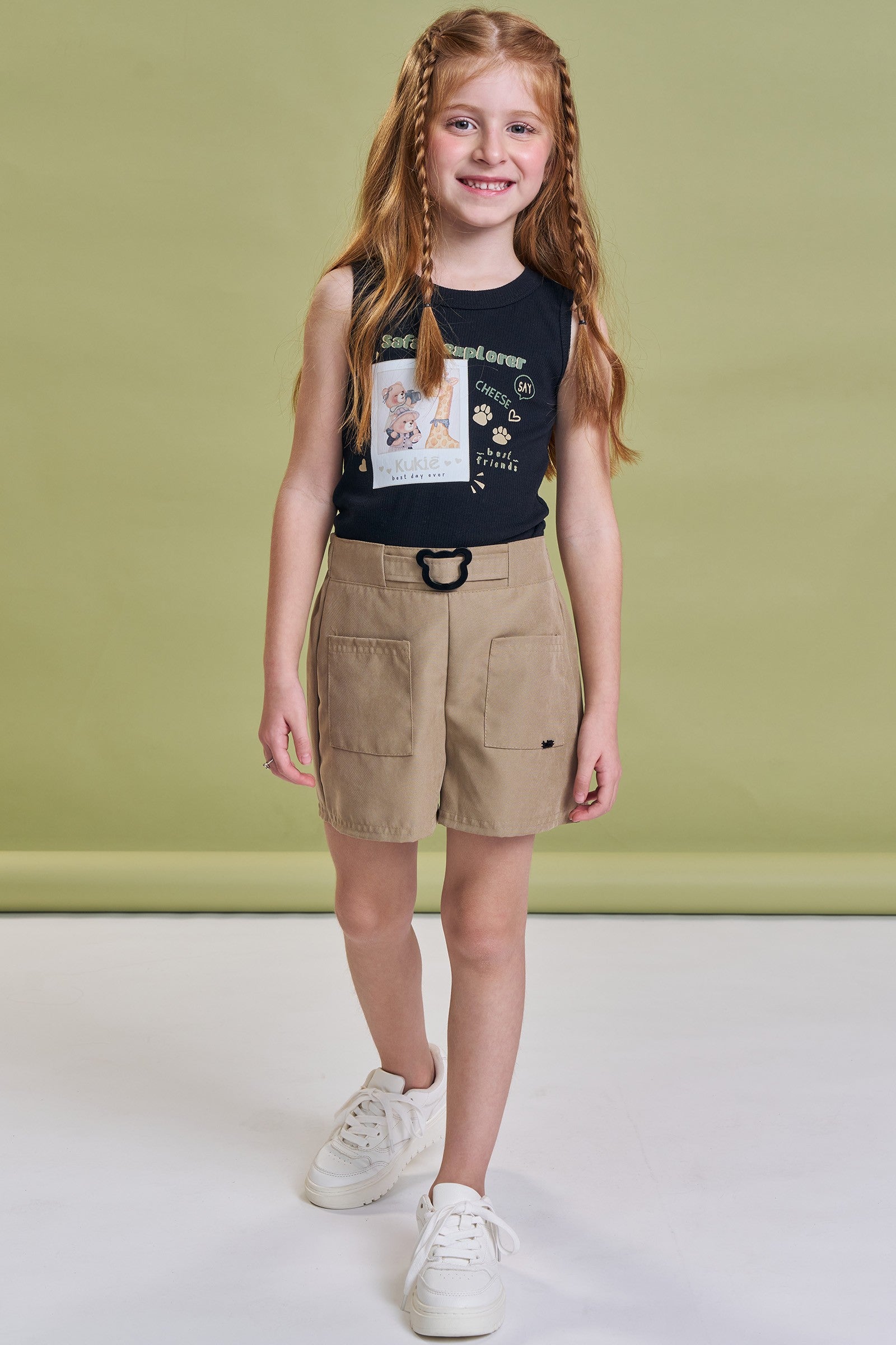 Conjunto de Blusa em Canelado Liz e Shorts em Sarja com Elastano 93884 Kukiê Infantil Menina