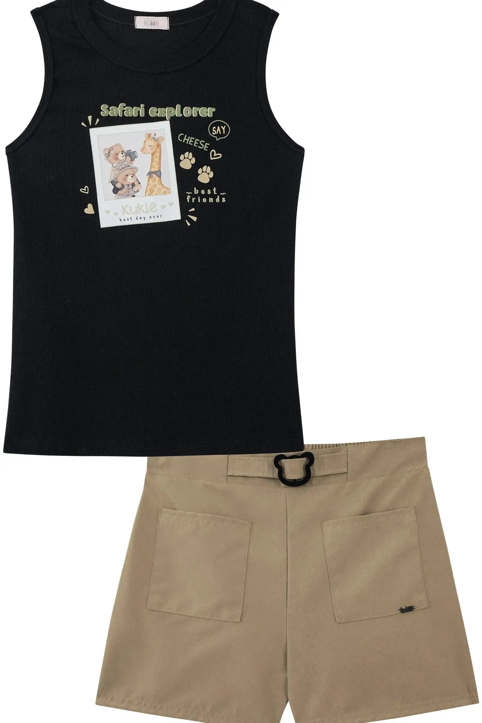 Conjunto de Blusa em Canelado Liz e Shorts em Sarja com Elastano 93884 Kukiê Infantil Menina