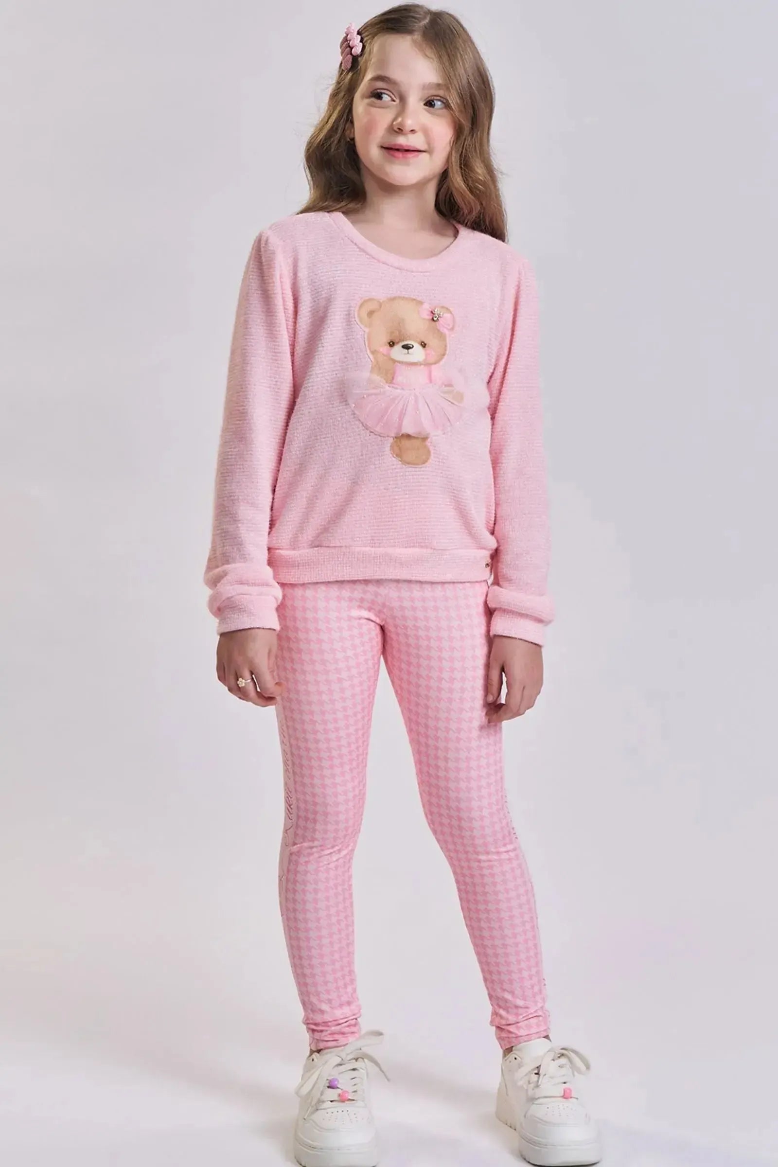 Conjunto de Blusão em Malha Tricot e Legging em Termoskin Peluciado 94110 Kukiê Infantil Menina