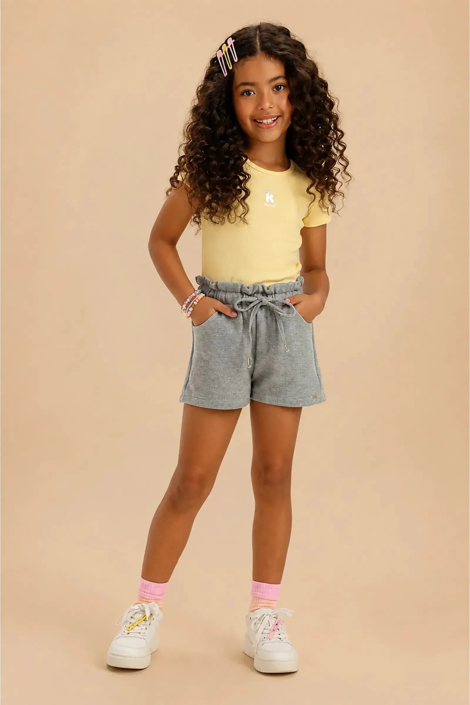 Shorts em Moletom sem Pelúcia 94350 Kukiê Infantil Menina