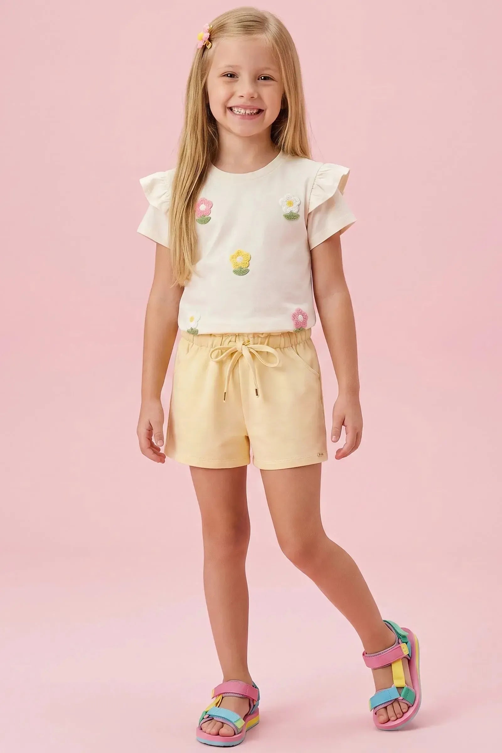 Shorts em Moletom sem Pelúcia 94350 Kukiê Infantil Menina