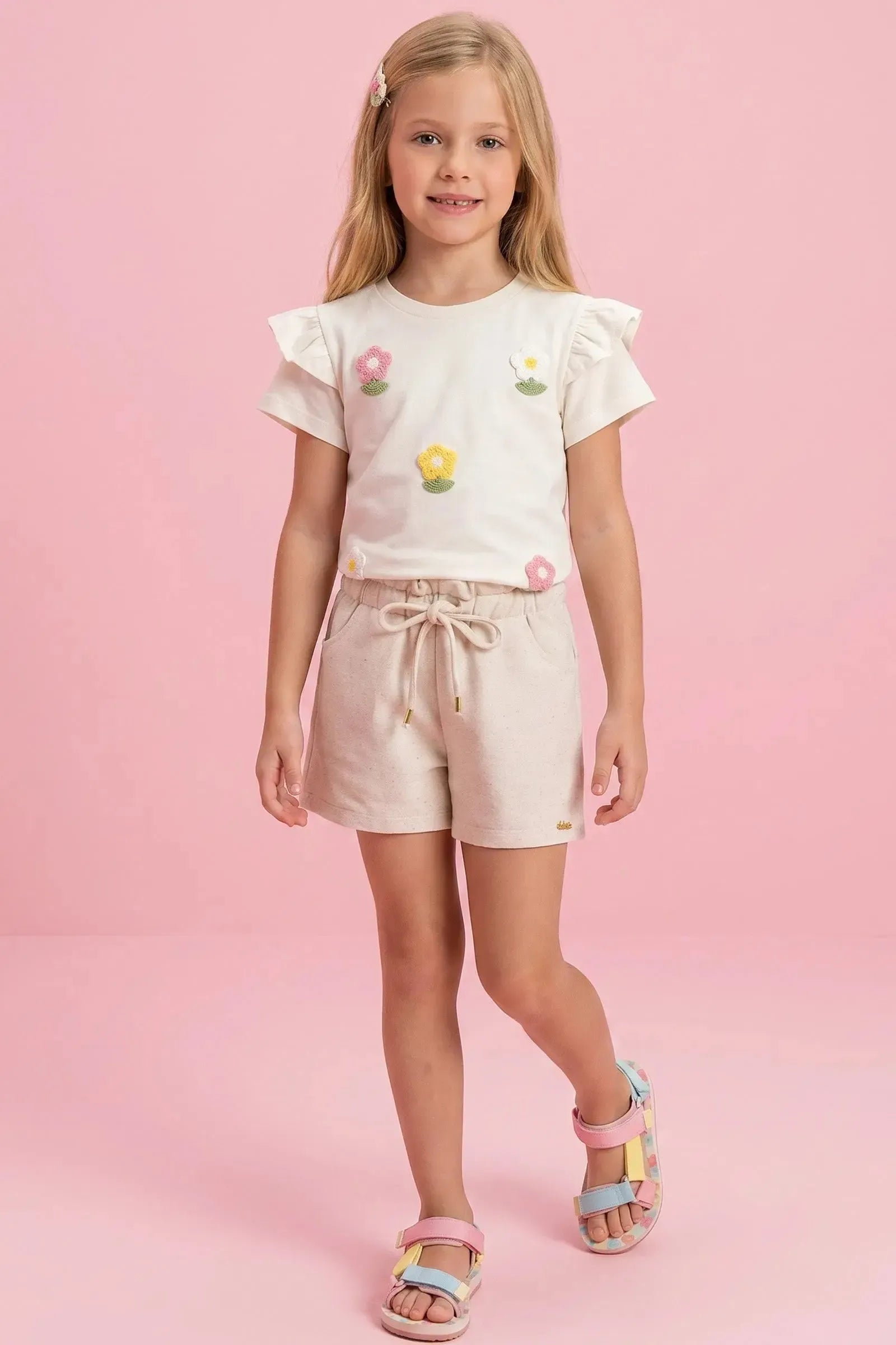 Shorts em Moletom sem Pelúcia 94350 Kukiê Infantil Menina