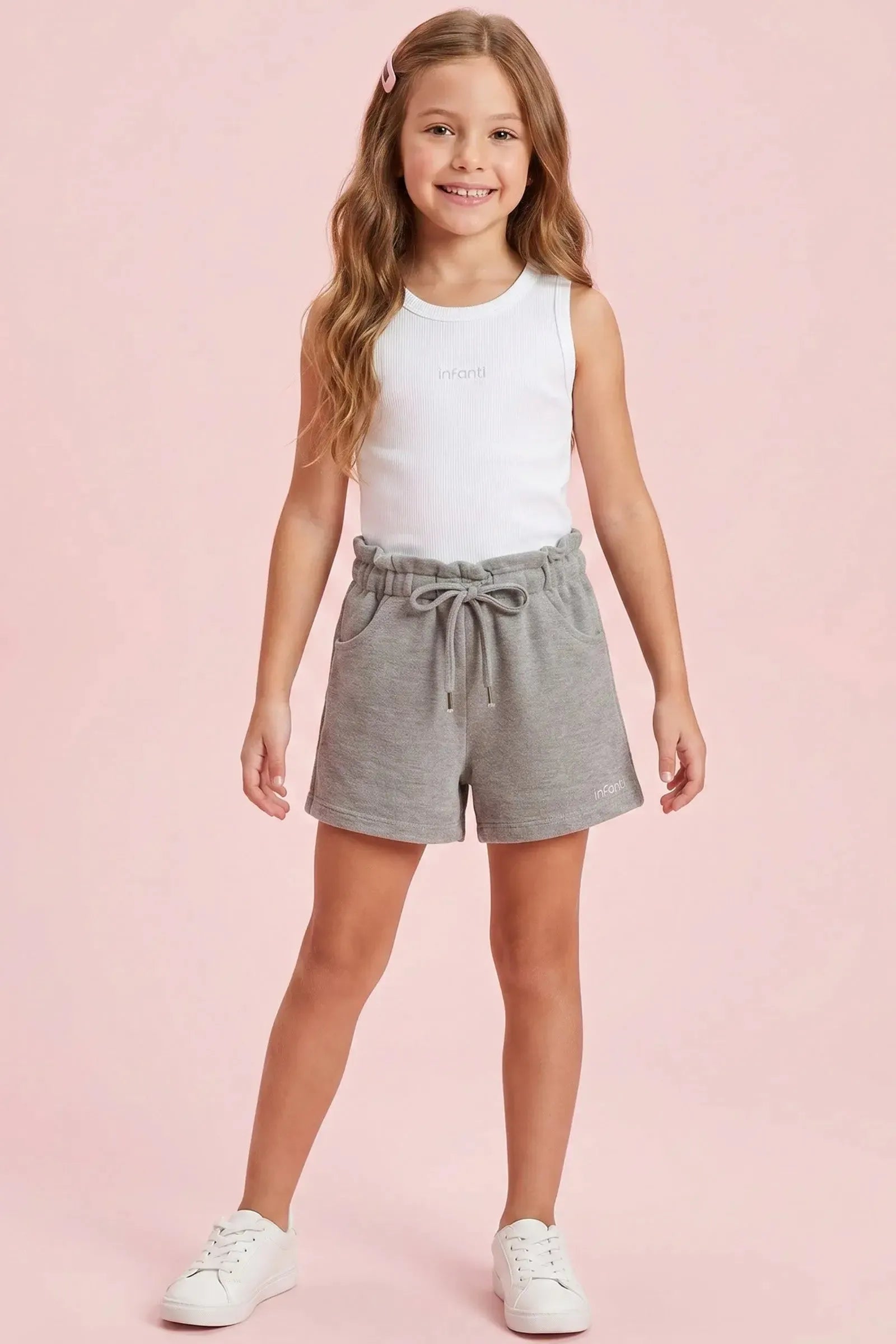 Shorts em Moletom sem Pelúcia 94374 Infanti Infantil Menina