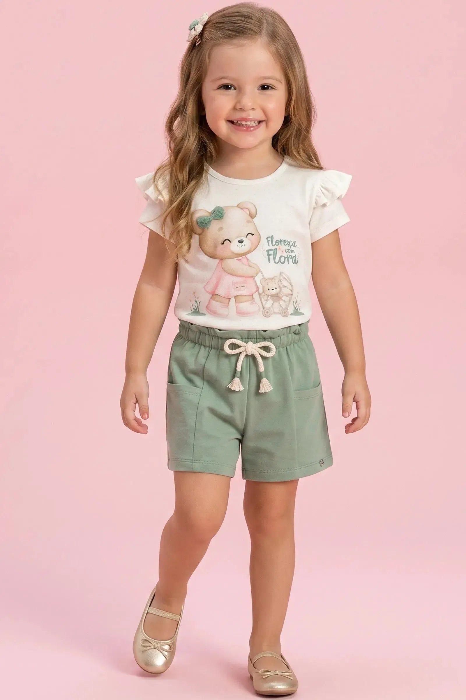 Conjunto de Blusa em Malha Fresh com Shorts em Molevisco 94669 Infanti Infantil Menina