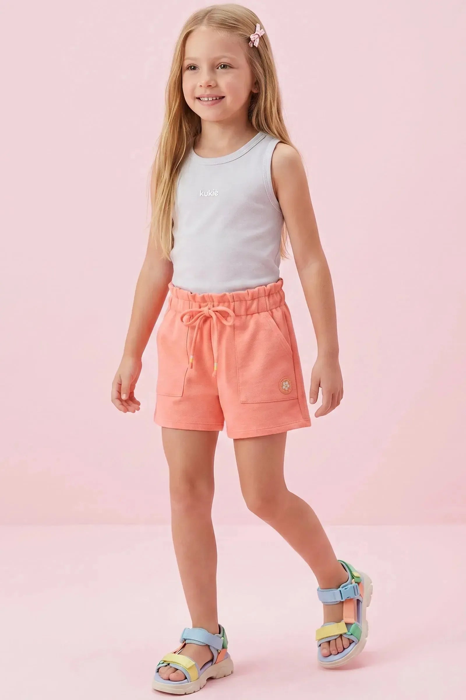 Shorts em Moletom sem Pelúcia 94714 Kukiê Infantil Menina