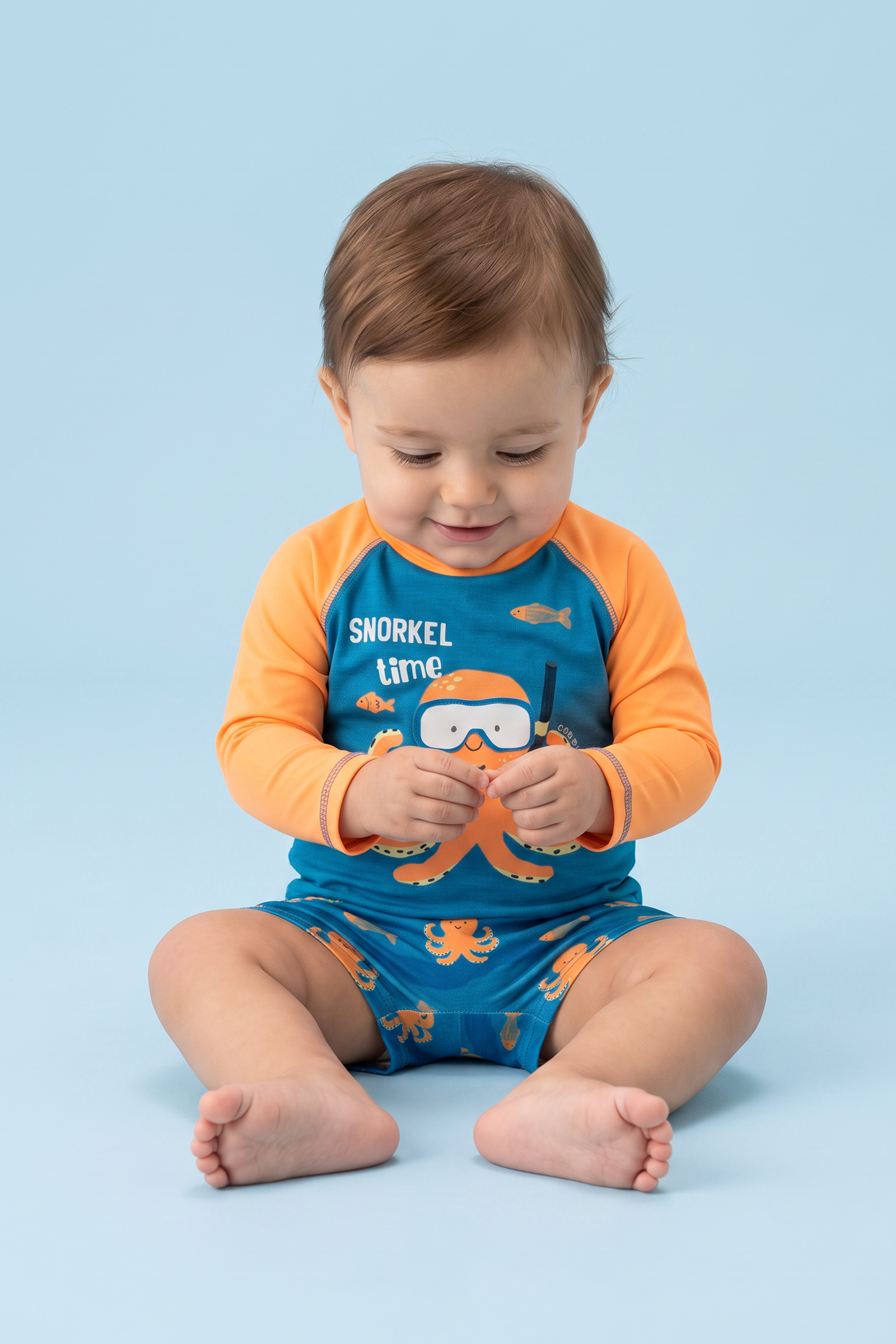 Conjunto de Camiseta e Sunga em Malha UV Dry com Proteção UV50+ 95748 LucBoo Bebê Menino