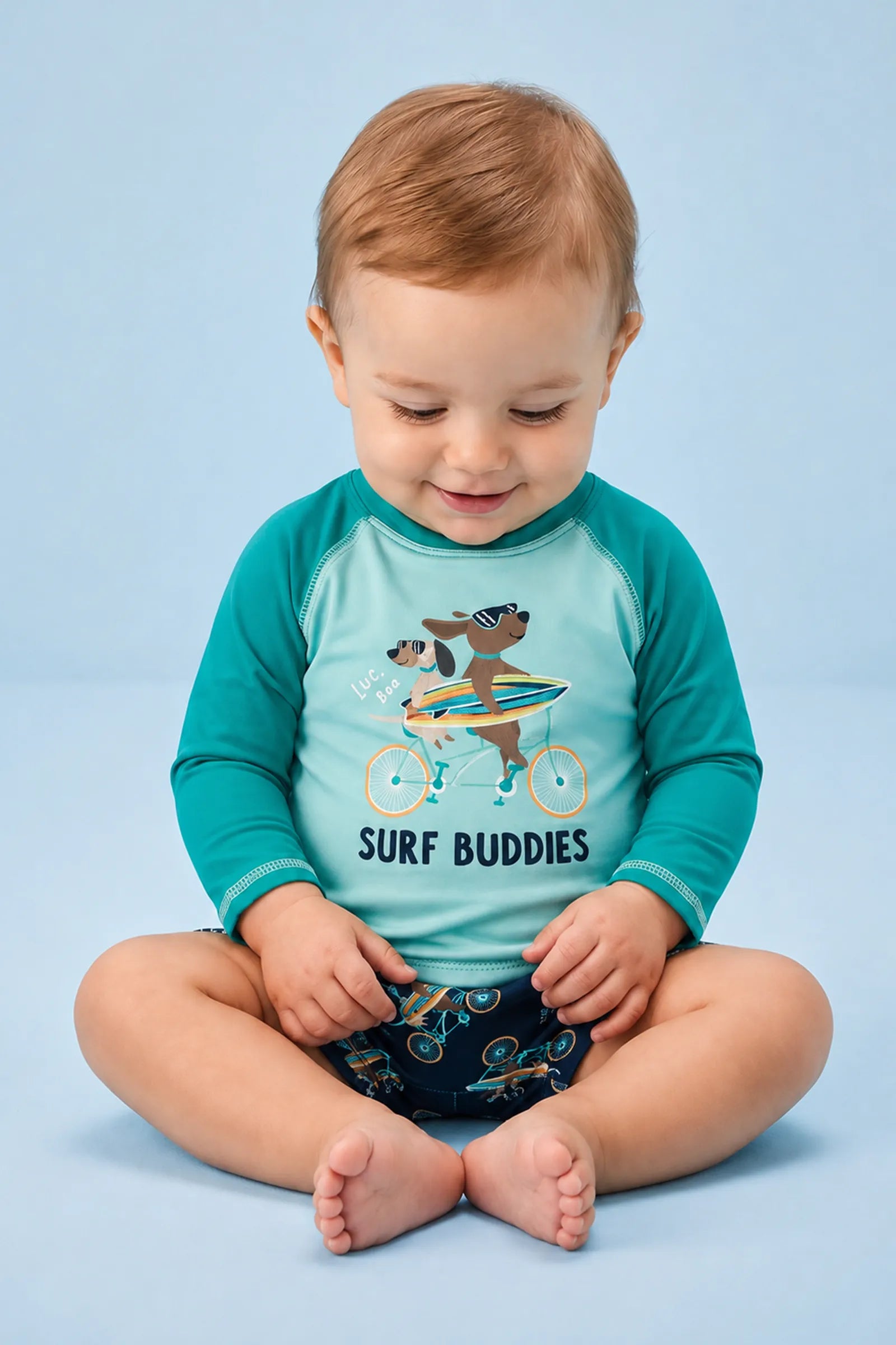 Conjunto de Camiseta e Sunga em Malha UV Dry com Proteção UV50+ 95767 LucBoo Bebê Menino
