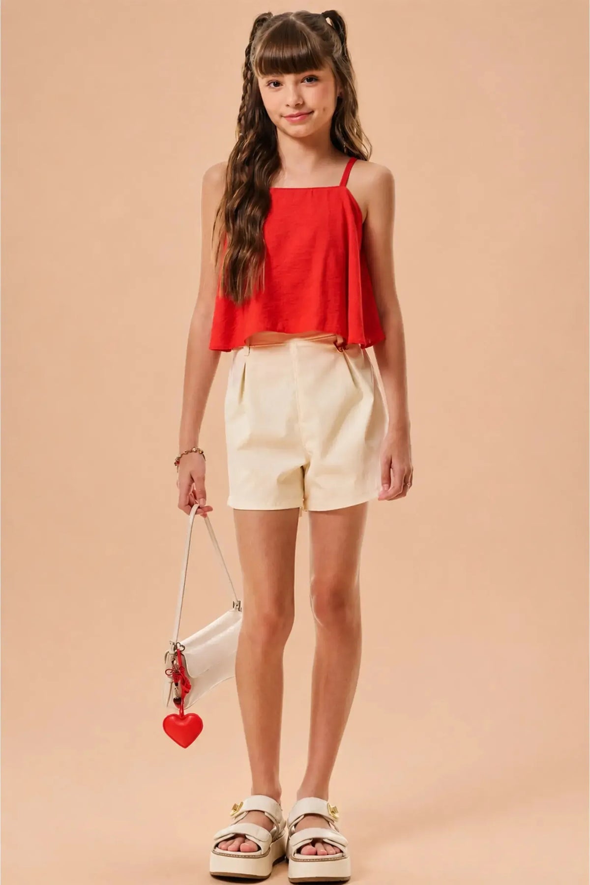 Conjunto de Regata em Viscose Aruba e Shorts em Alfaiataria Tecno Cargo 95952 Vic&Vicky Teen Menina